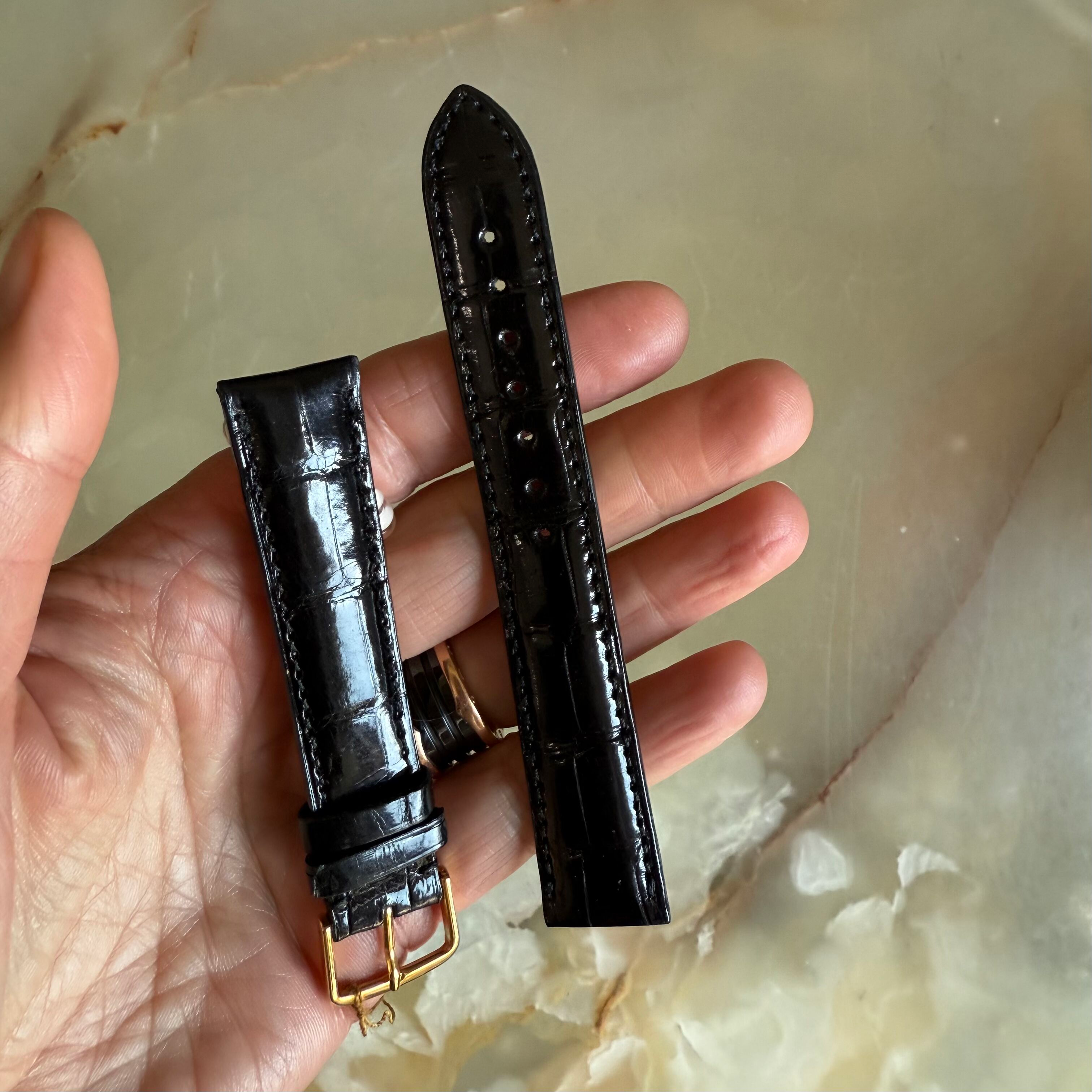 Genuine Alligator Black Watch Strap Band 18mm Padded & Stitched with Buckle