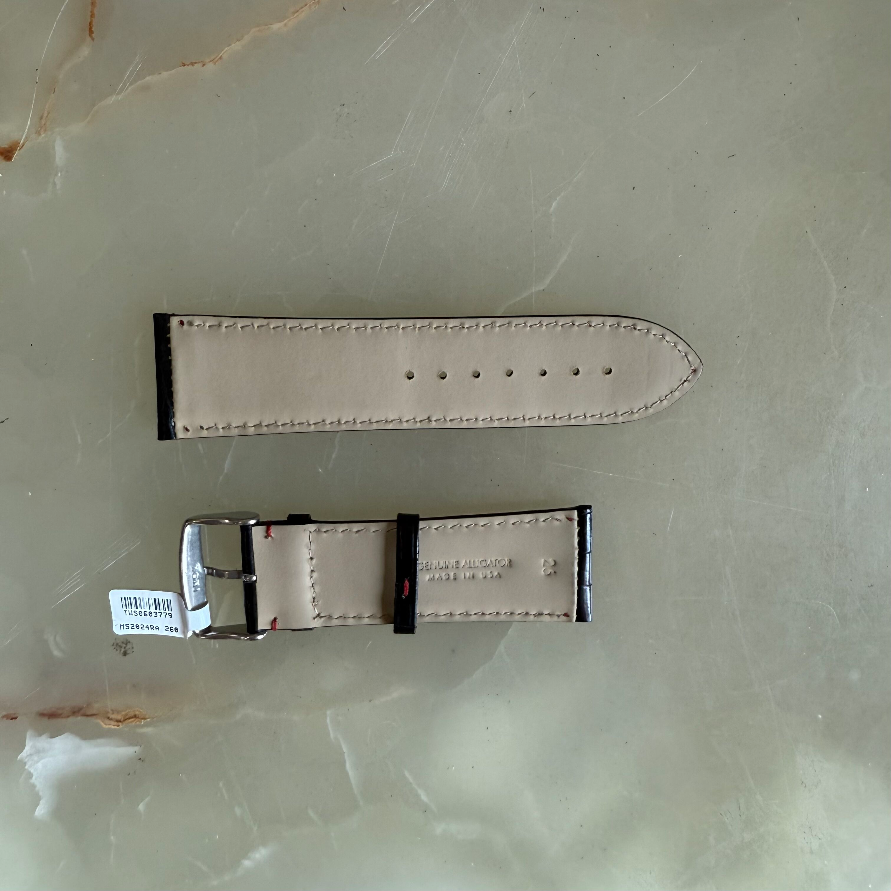 Genuine Alligator Black Watch Strap Band 26mm Padded & Stitched with Buckle