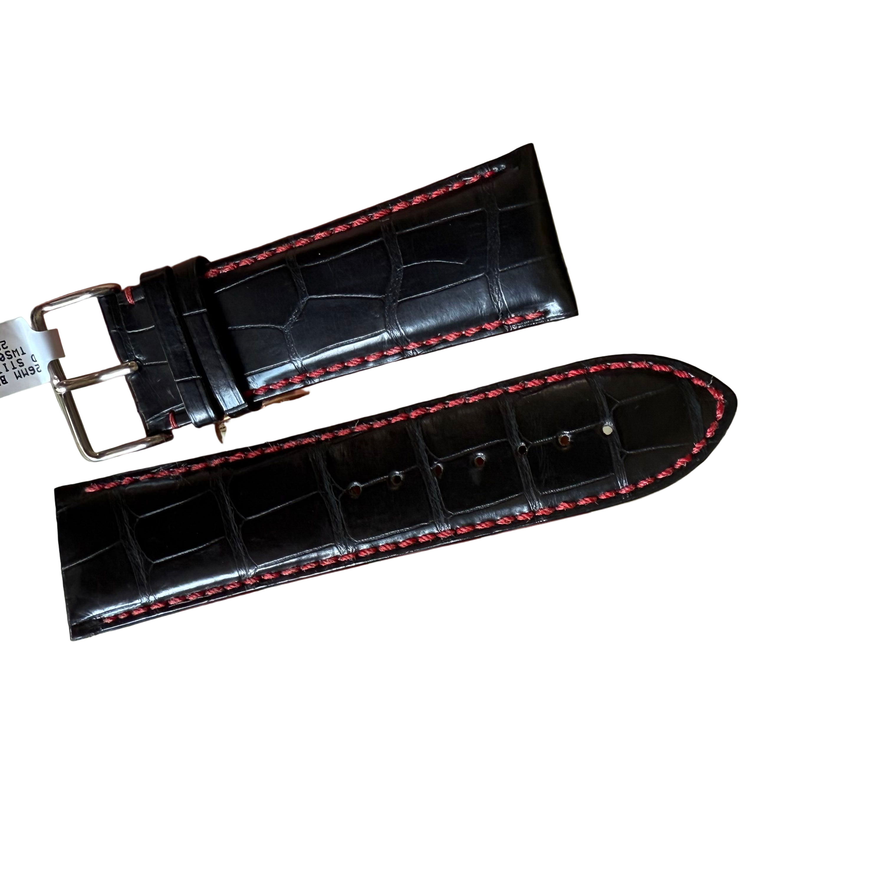 Genuine Alligator Black Watch Strap Band 26mm Padded & Stitched with Buckle