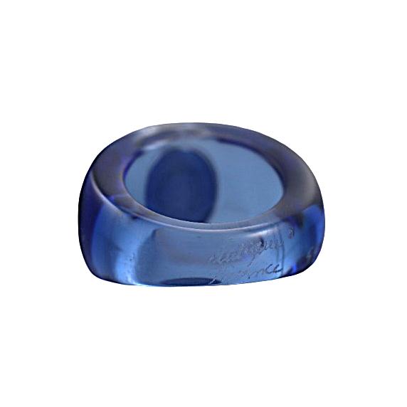Lalique Charmante Blue Crystal Purple Cabochon Sterling Silver Ring 10526000
