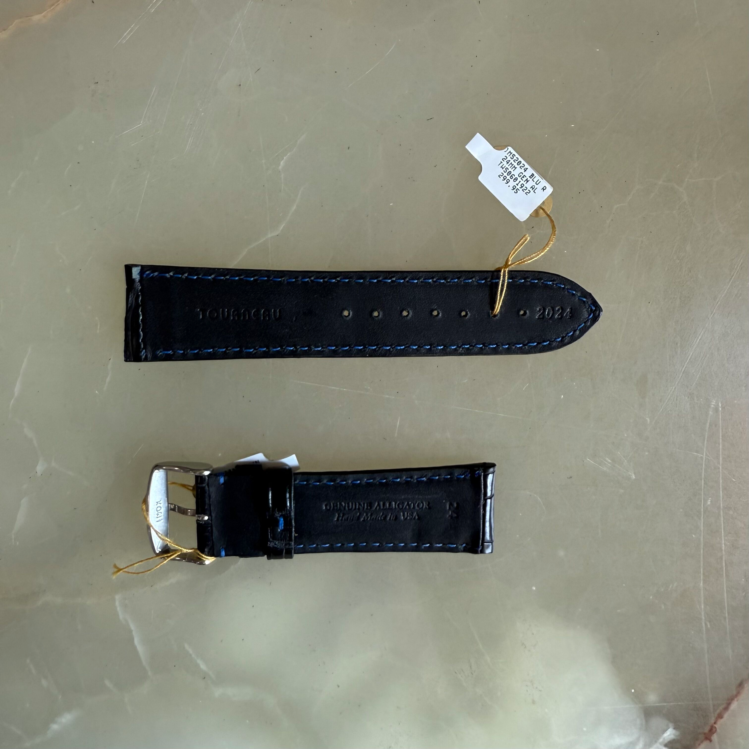 Genuine Alligator Black Watch Strap Band 24mm Padded & Stitched with Buckle