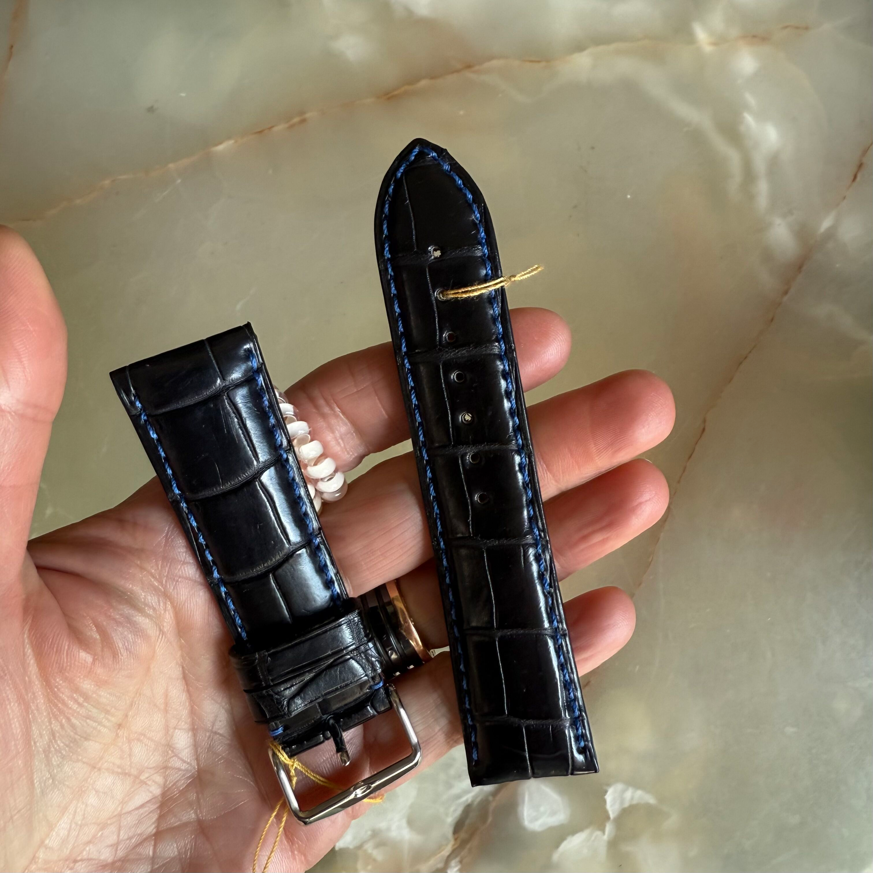 Genuine Alligator Black Watch Strap Band 24mm Padded & Stitched with Buckle