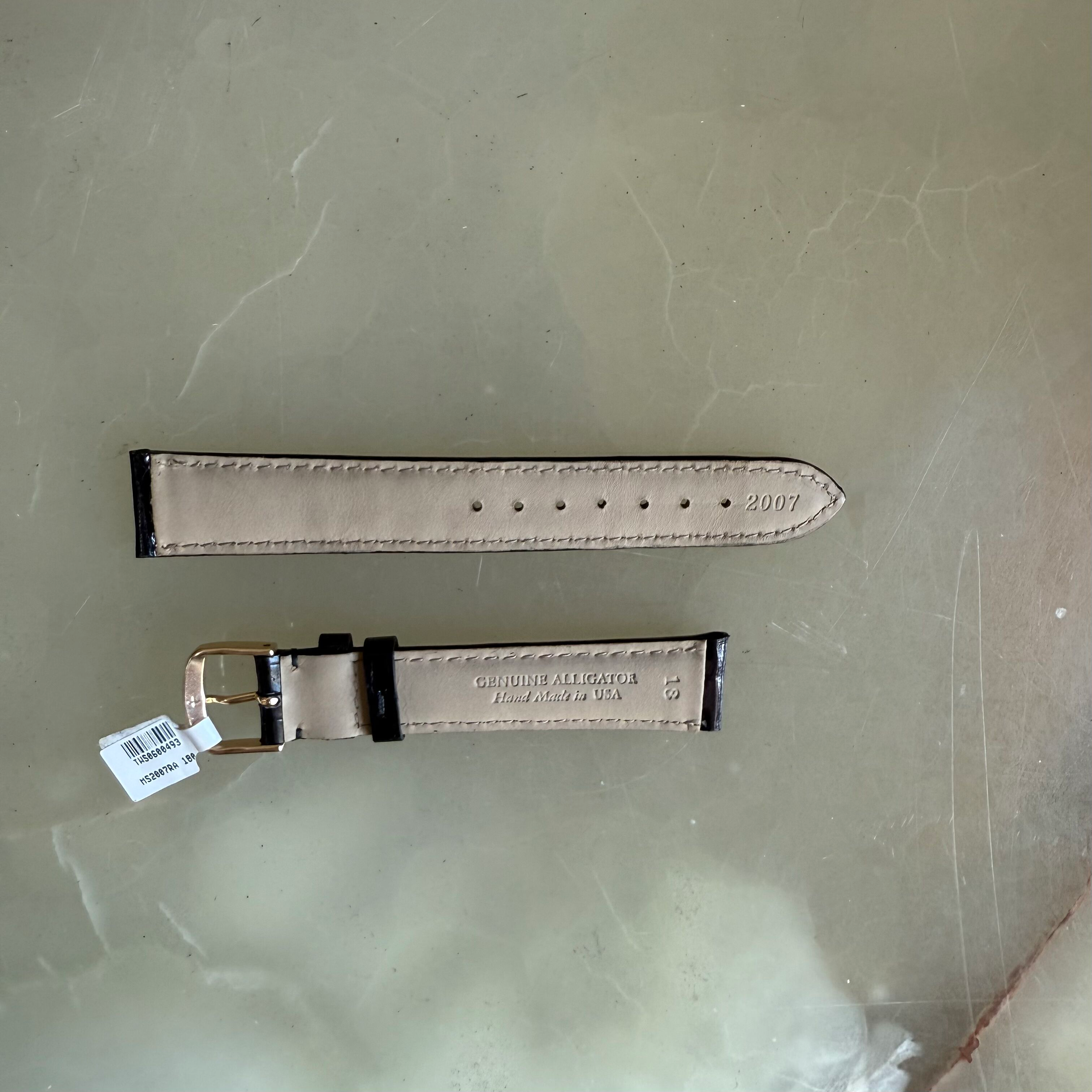 Genuine Shiny Alligator Black Watch Strap Band 18mm Padded & Stitched with Buckle