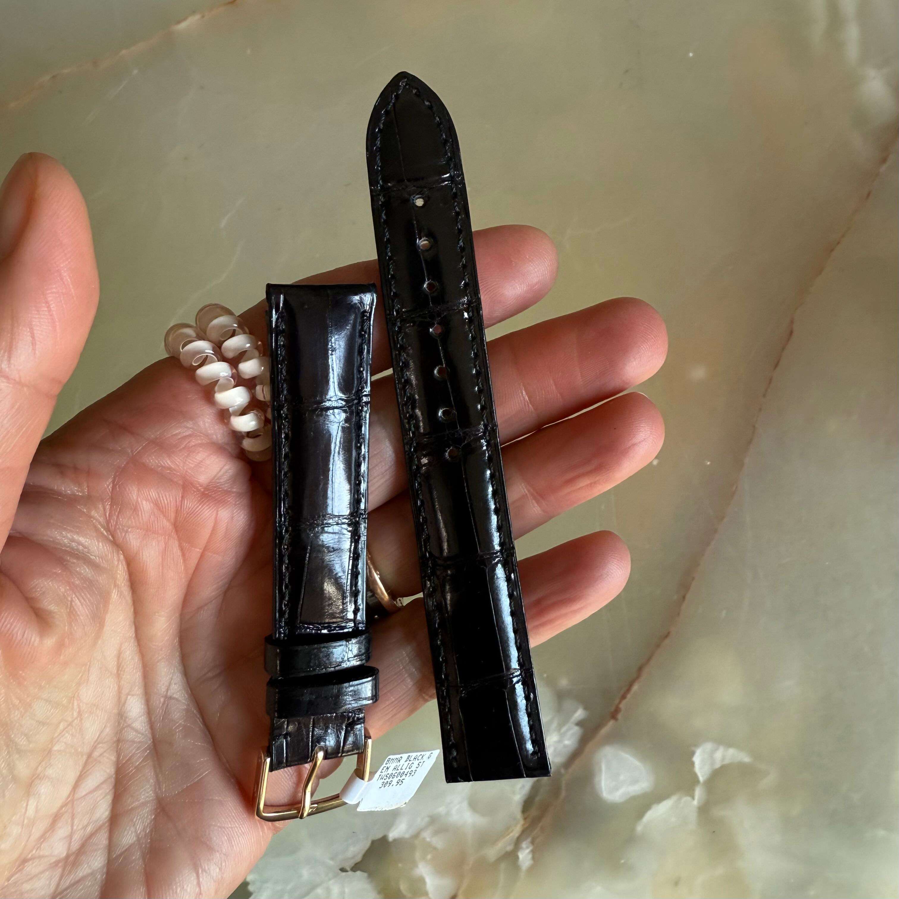 Genuine Shiny Alligator Black Watch Strap Band 18mm Padded & Stitched with Buckle