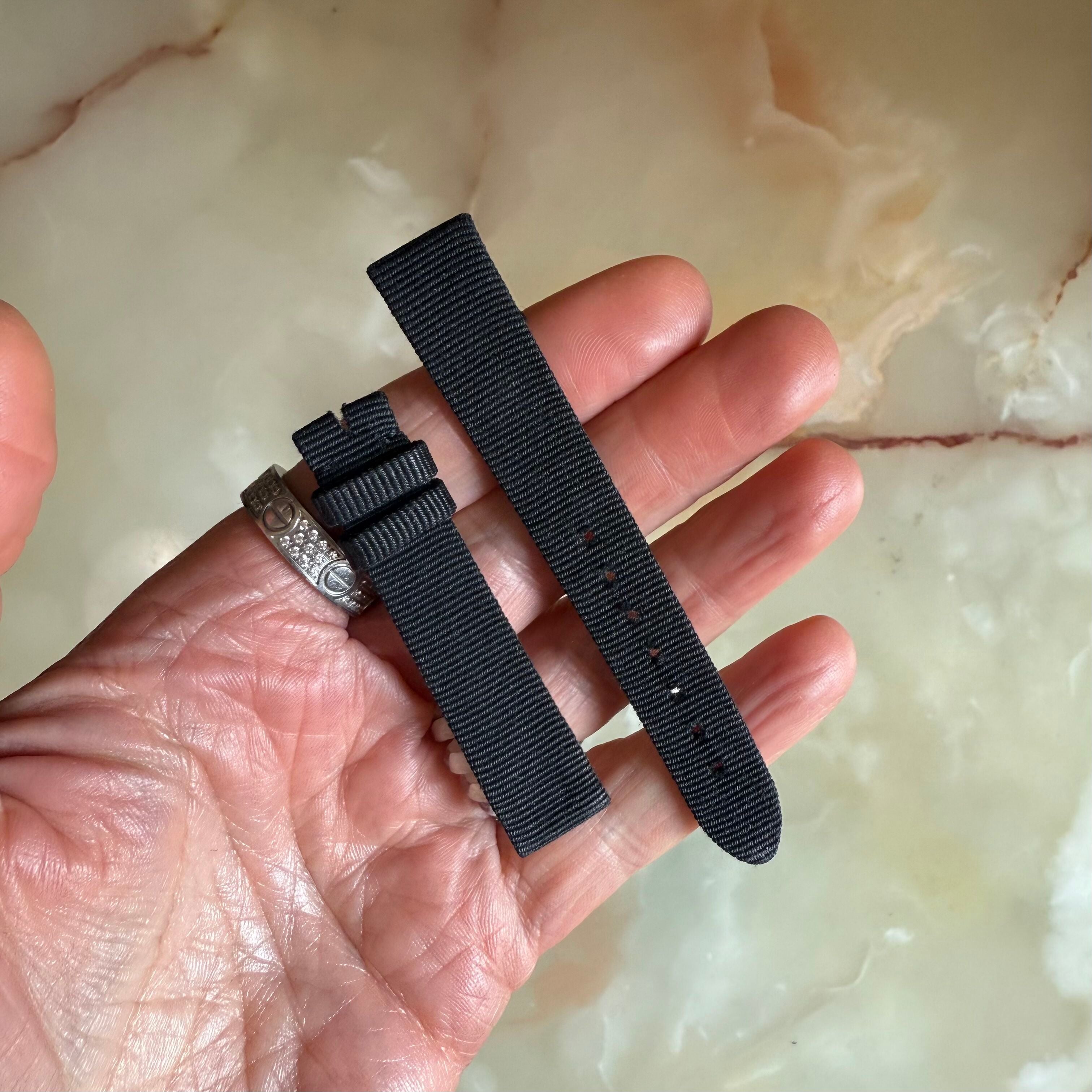 Authentic Cartier Black Fabric Leather Watch Strap Band 14mm