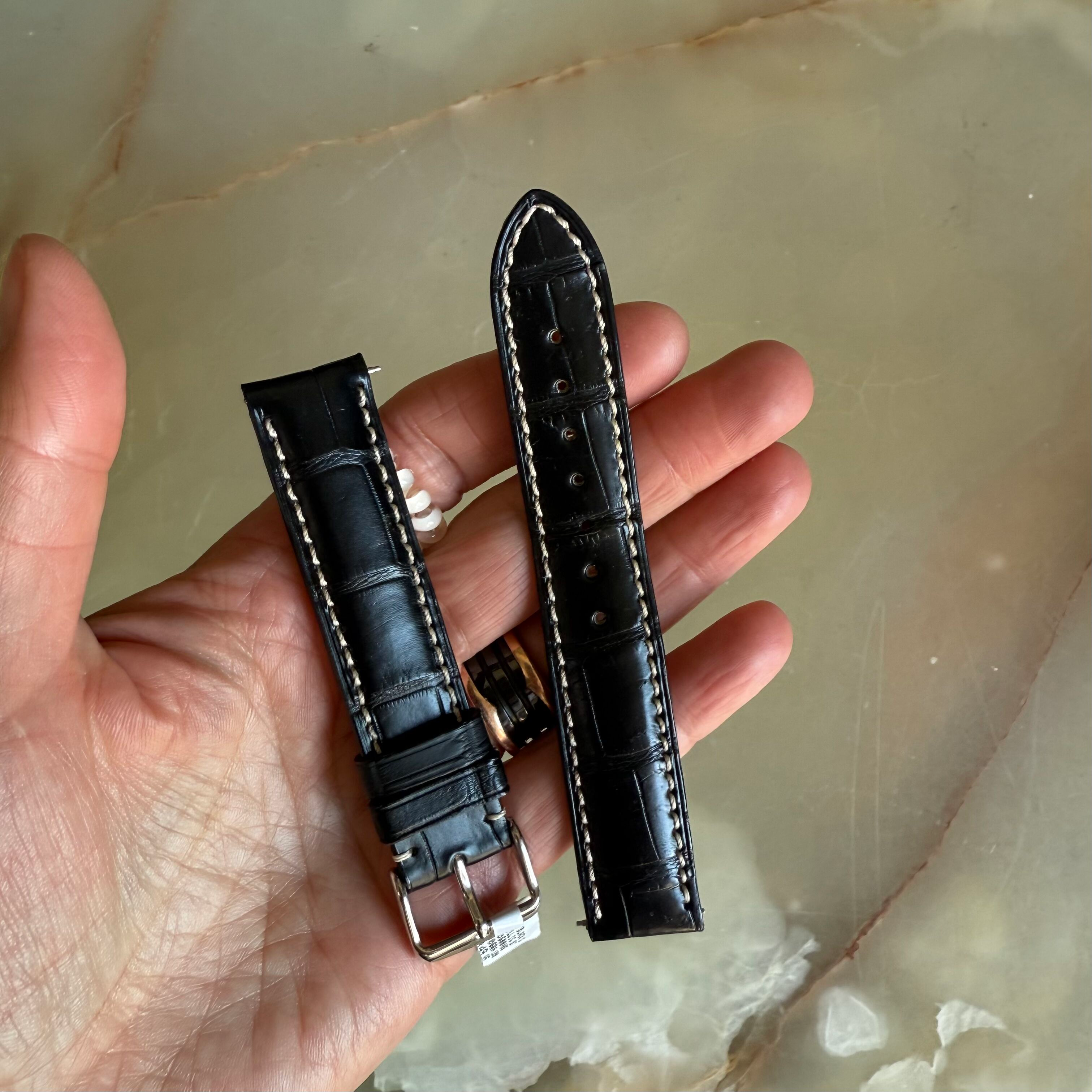 Genuine Alligator Black Watch Strap Band 18mm Padded & Stitched with Buckle