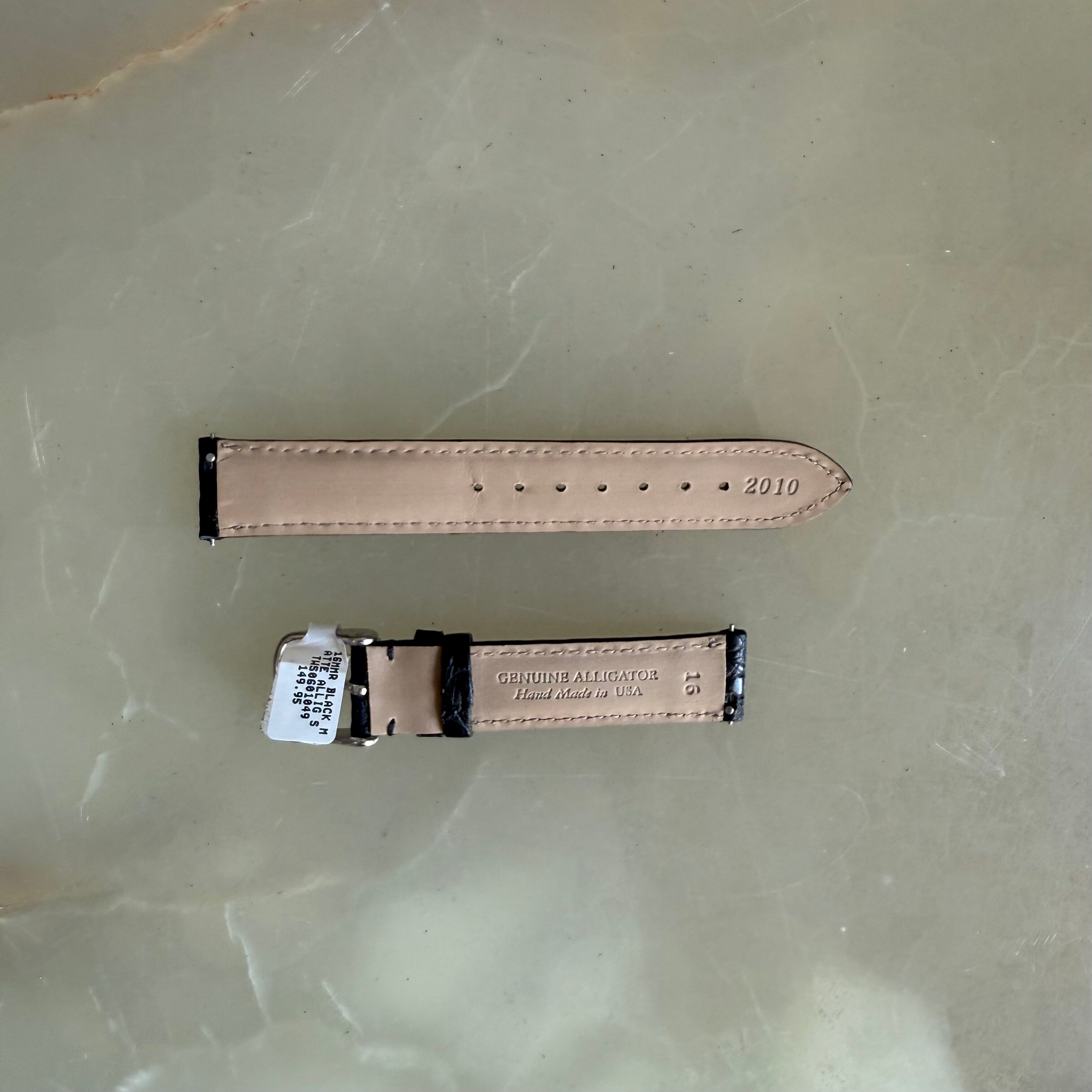Genuine Alligator Black Watch Strap Band 16mm Padded & Stitched with Buckle