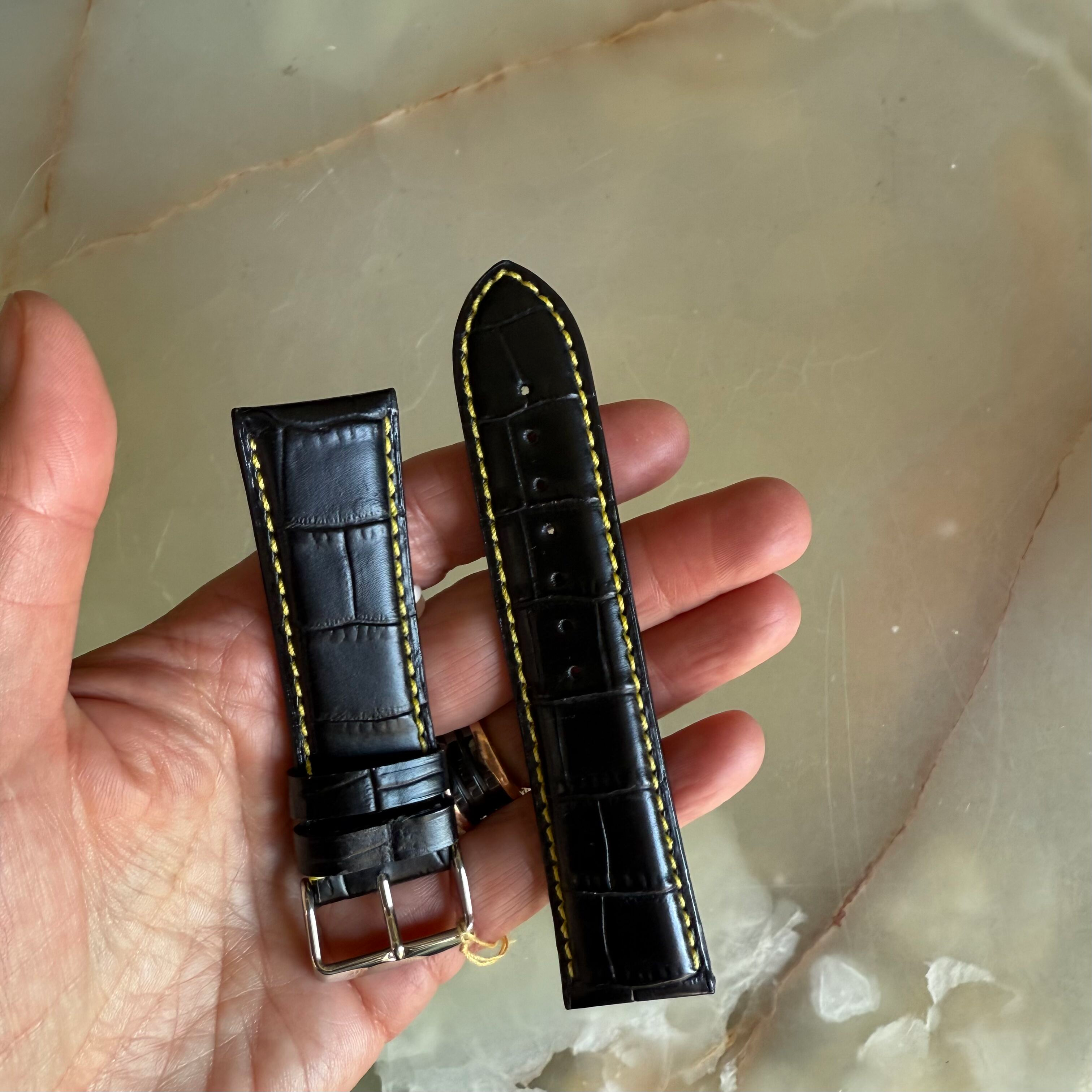 Genuine Alligator Black Watch Strap Band 24mm Padded & Stitched with Buckle