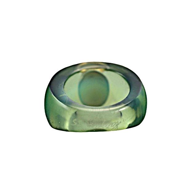 Lalique Charmante Green Crystal Clear Cabochon Sterling Ring 10452400