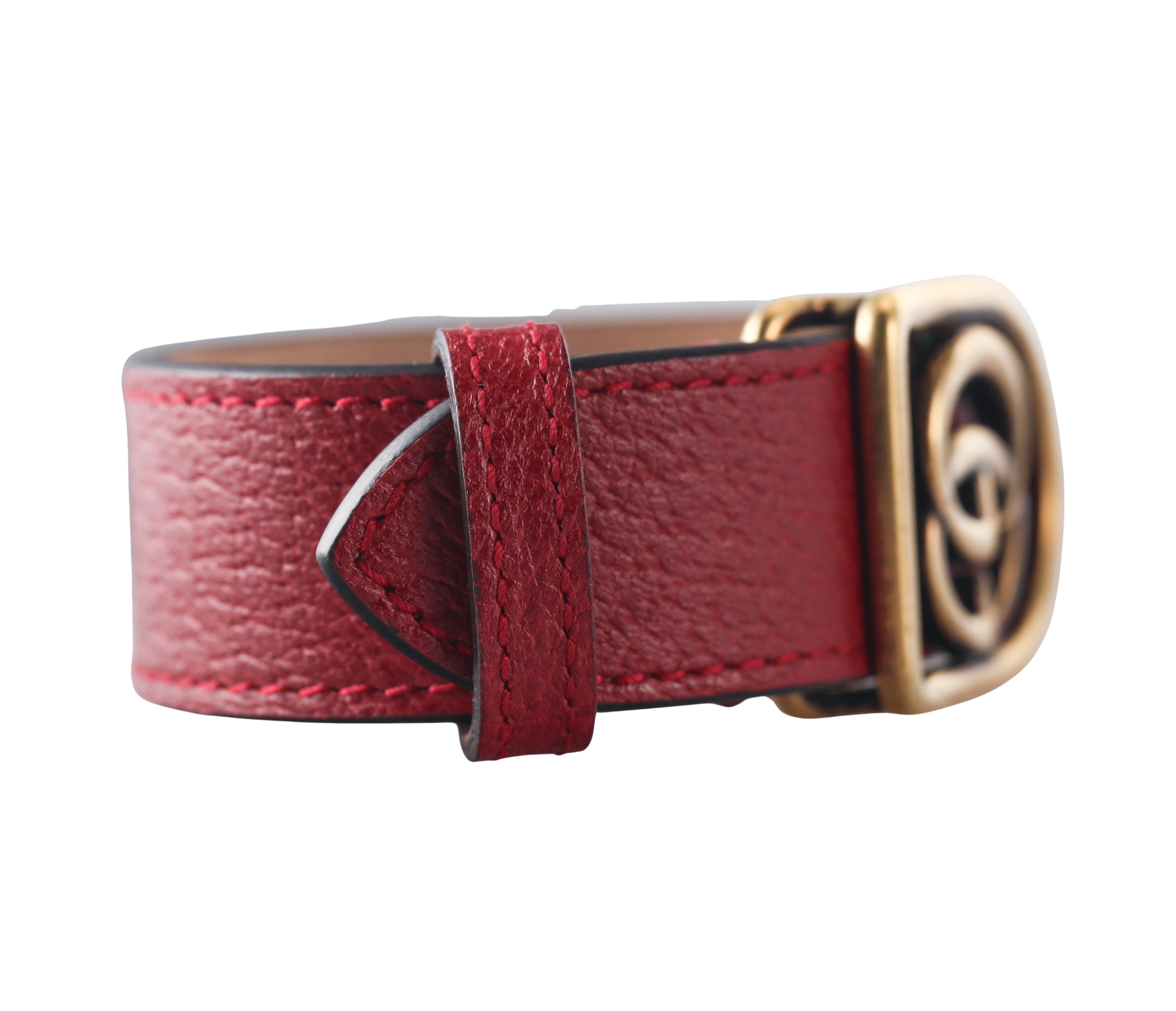 Gucci Icon GG Red Leather Gold Tone Bracelet