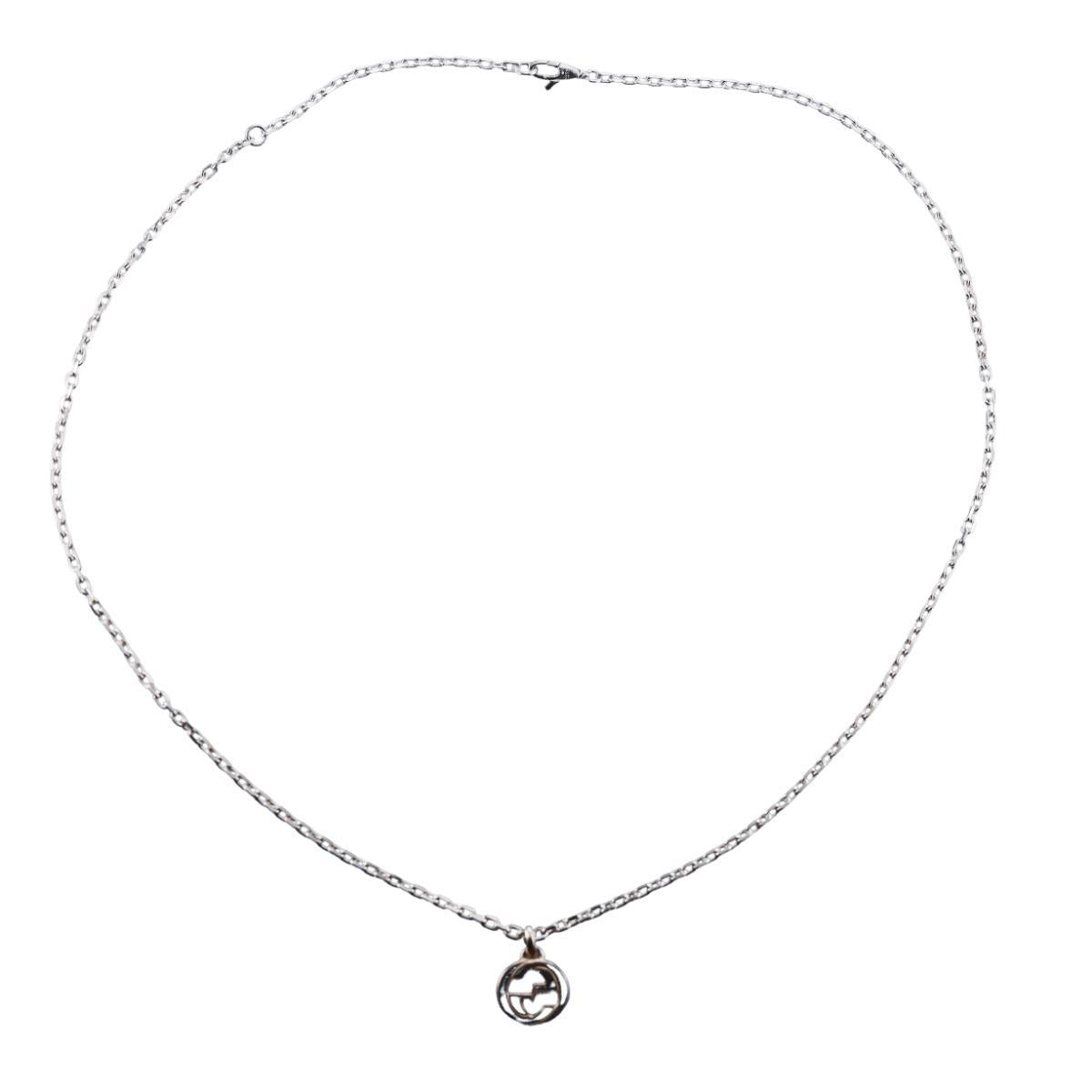 Gucci Interlocking GG Pendant Sterling Silver Chain Necklace