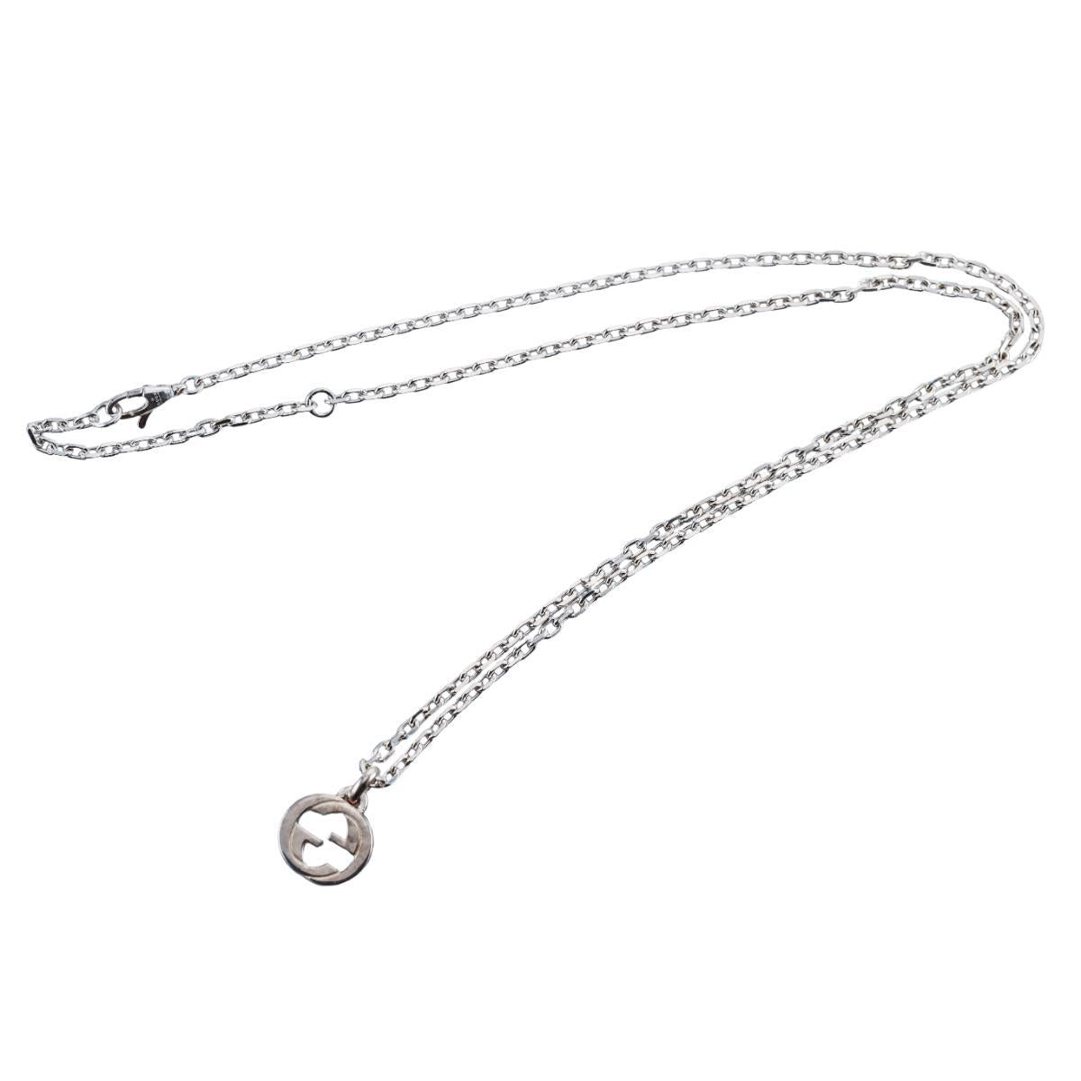 Gucci Interlocking GG Pendant Sterling Silver Chain Necklace