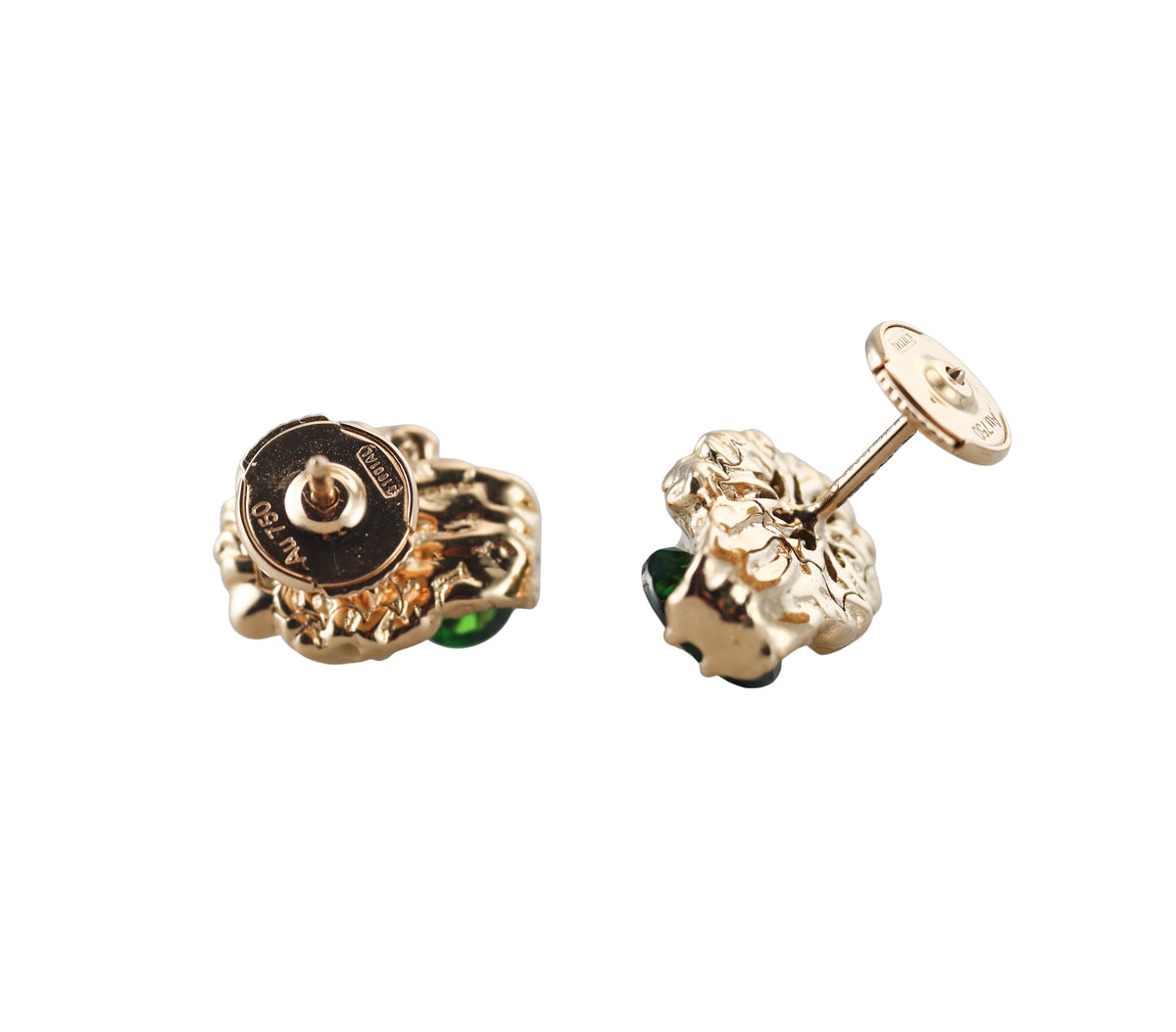 Gucci Lion Head Diopside Diamond 18k Gold Stud Earrings