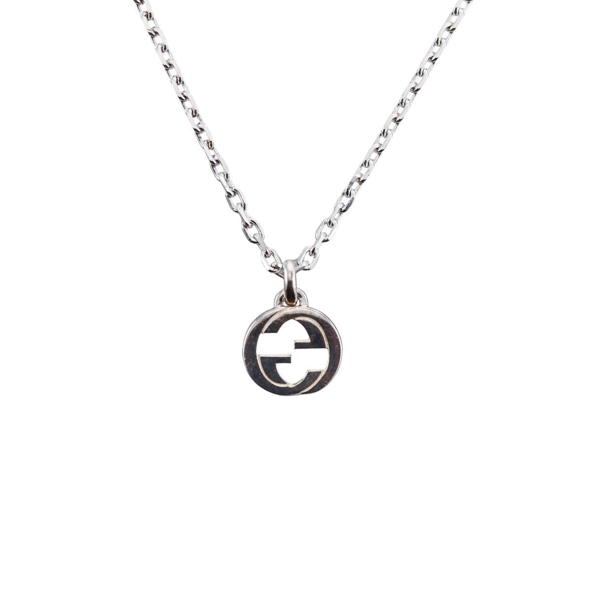 Gucci Interlocking GG Pendant Sterling Silver Chain Necklace