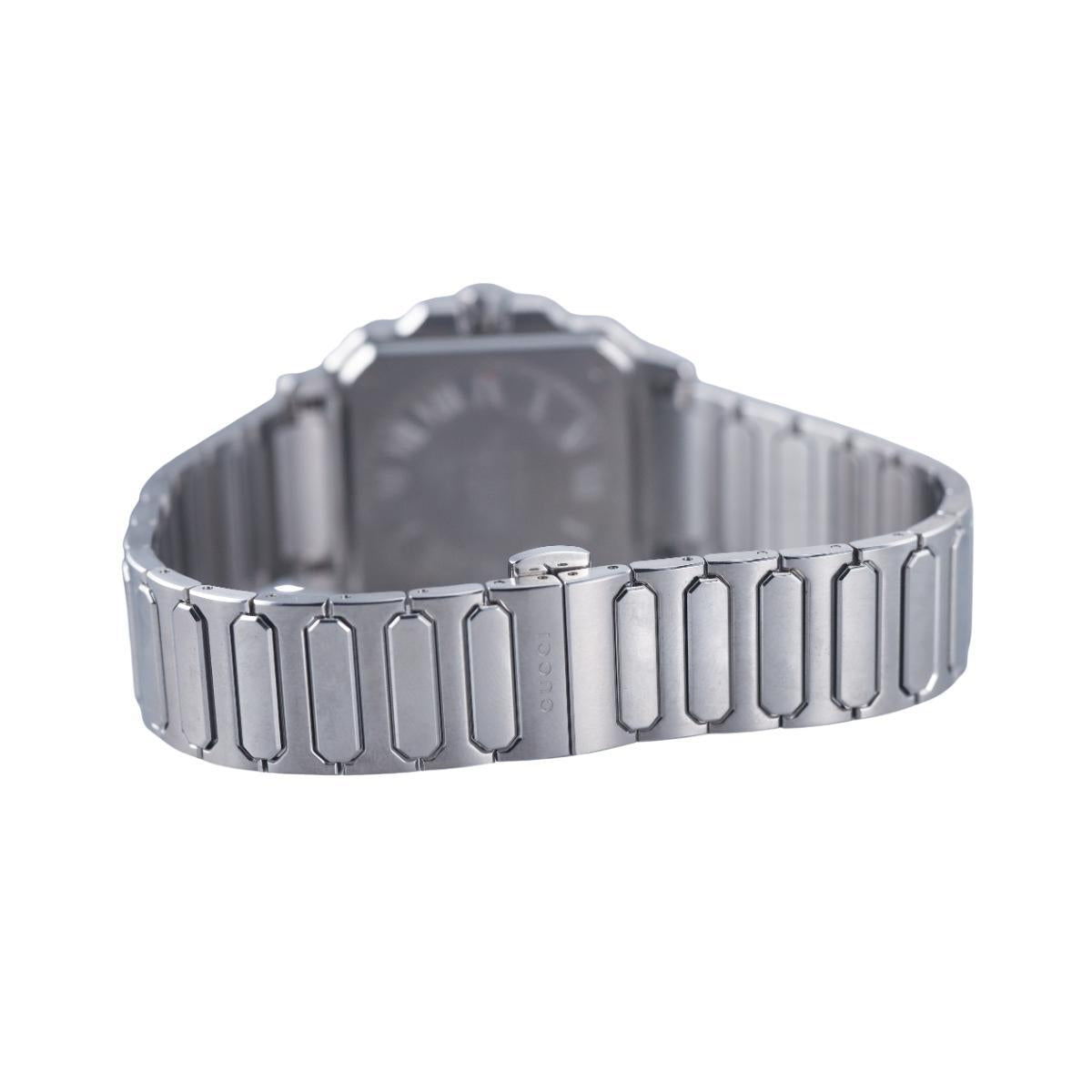 Gucci G-Flat Black Dial 30mm Steel Watch YA166505