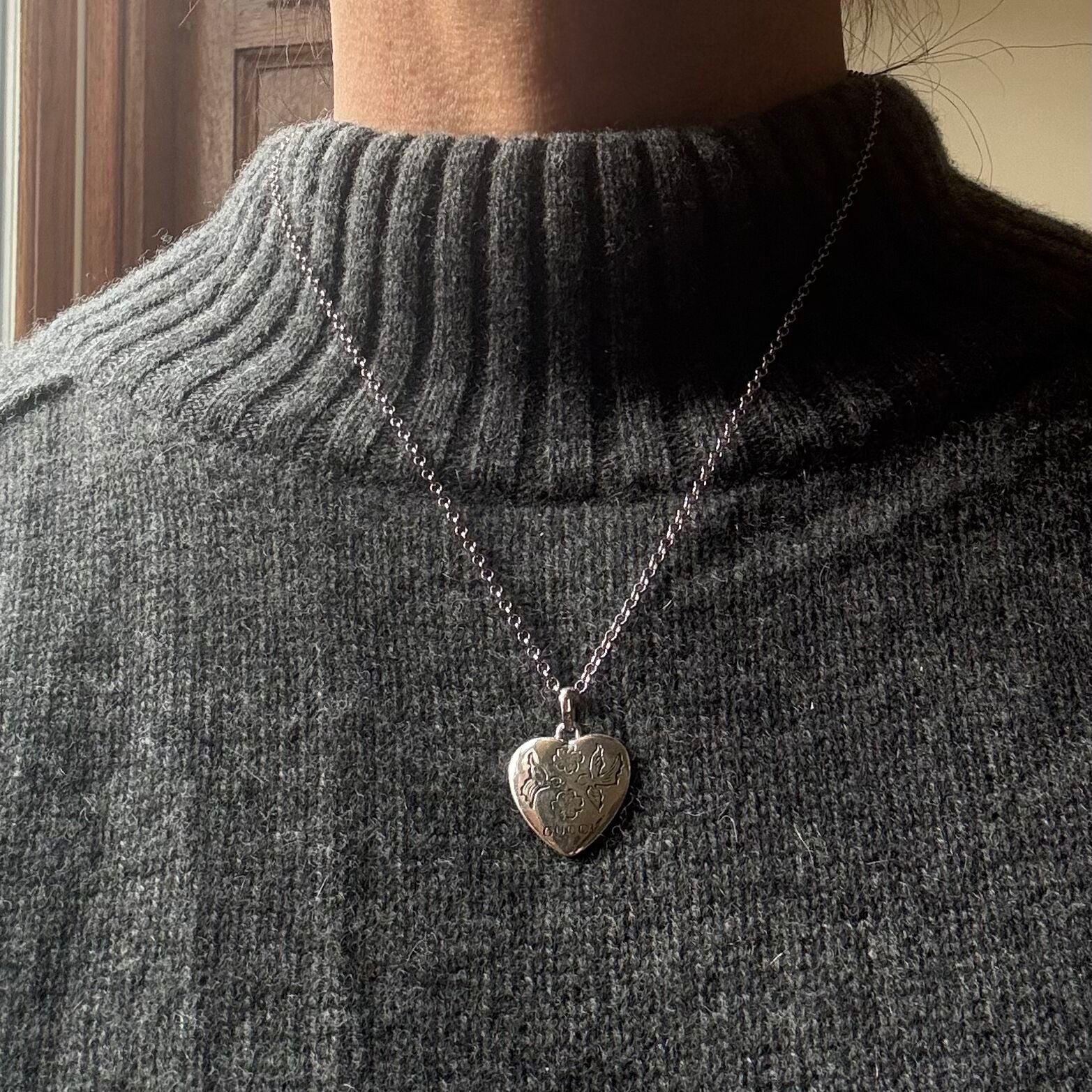 Gucci Sterling Silver Blind for Love Heart Pendant Necklace