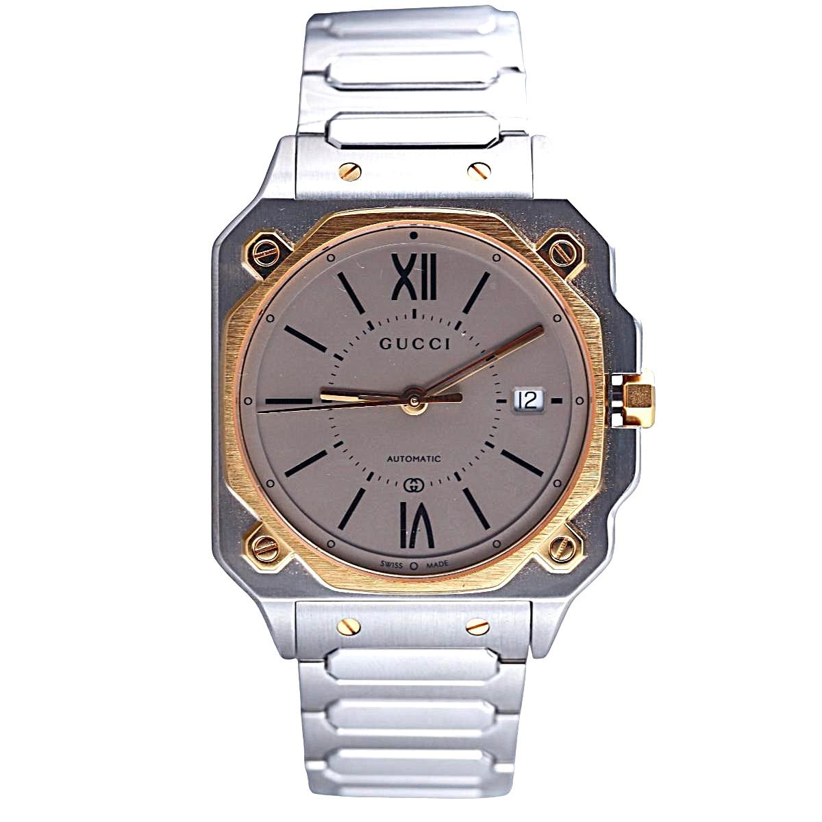 Gucci G-Flat Gold Plated Stainless Steel Grey Dial 36mm Automatic Watch YA166403
