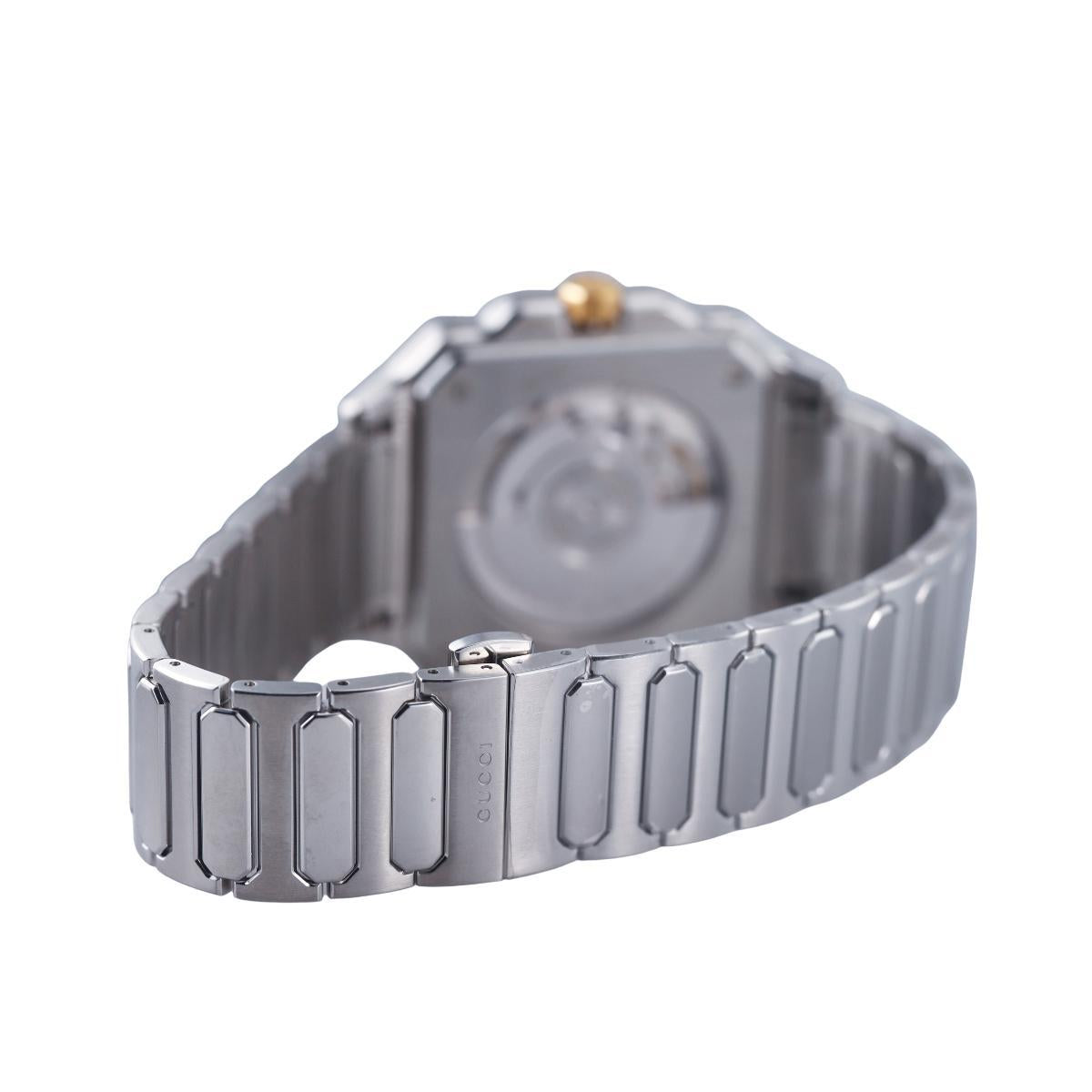 Gucci G-Flat Gold Plated Stainless Steel Grey Dial 36mm Automatic Watch YA166403