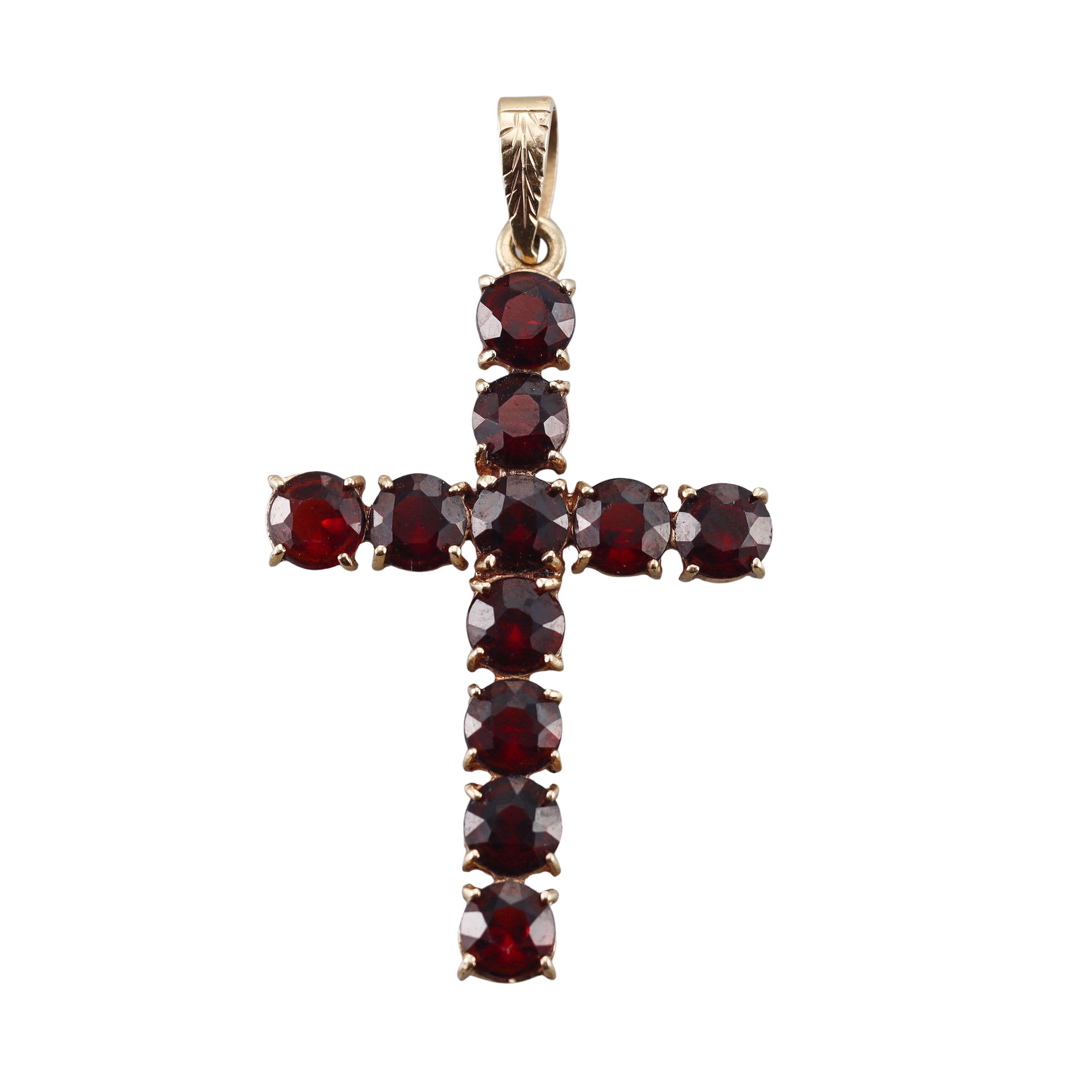 14k Gold Bohemian Garnet Cross Pendant