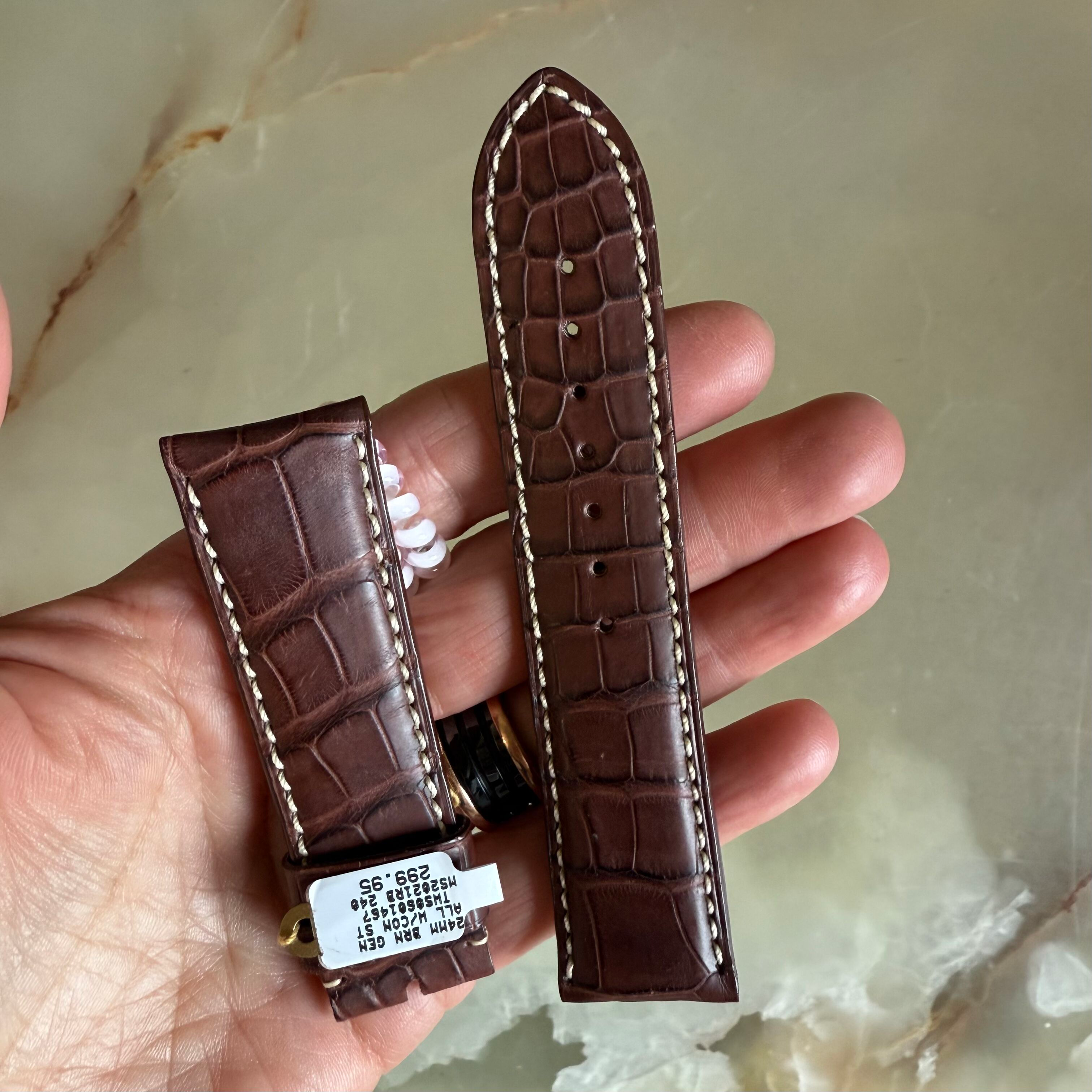 Genuine Alligator Brown Watch Strap Band 24mm Padded & Stitched