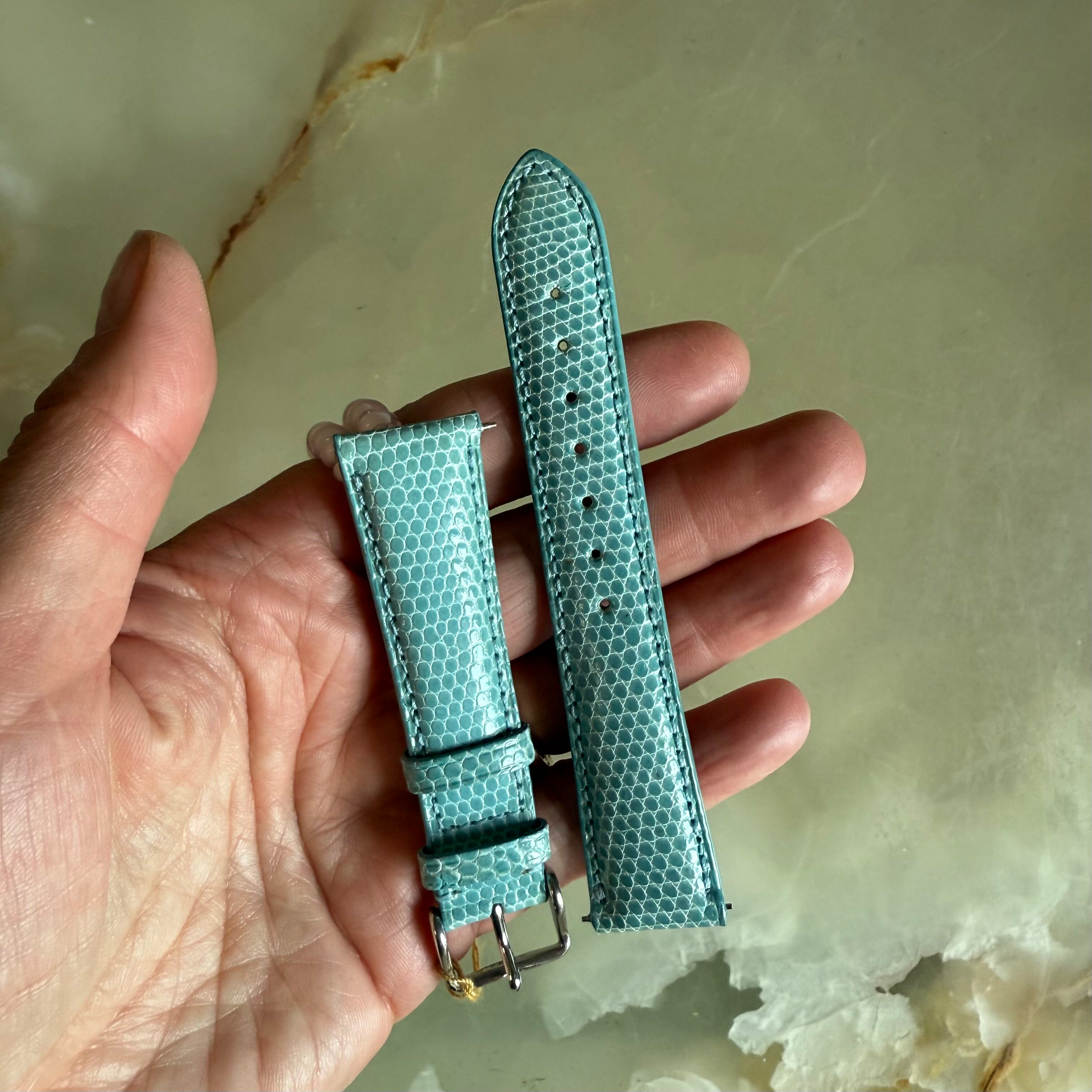 Genuine Lizard Blue Watch Strap Band 20mm Padded & Stitched with Buckle