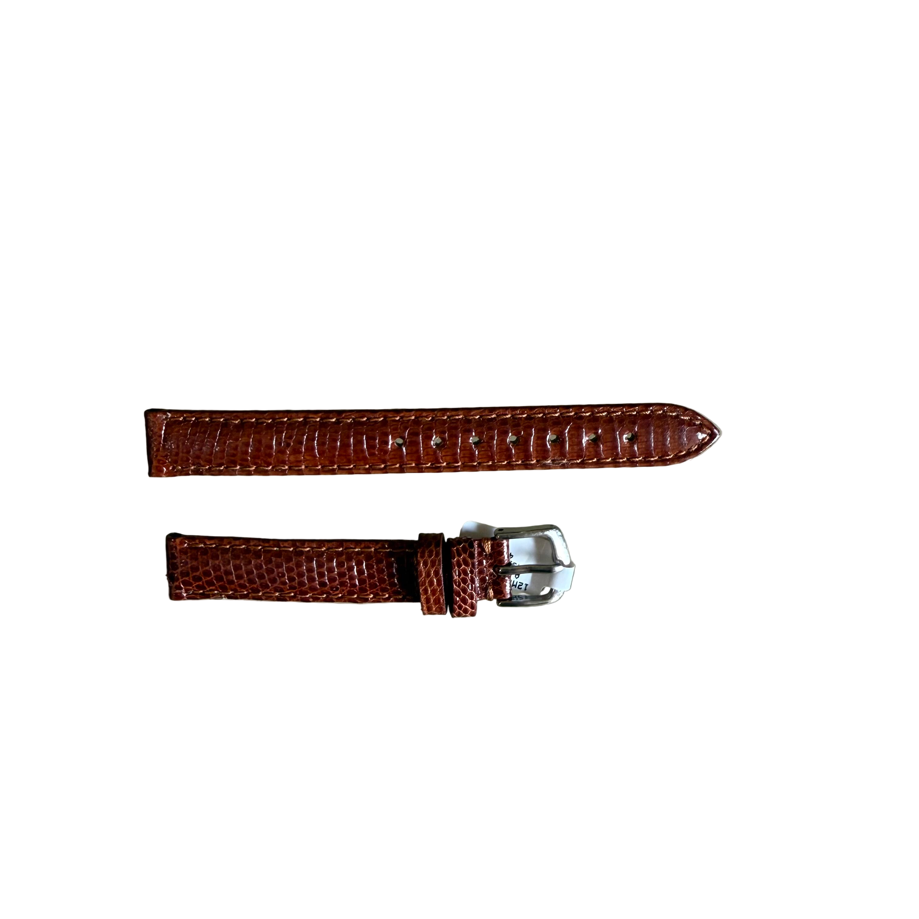 Genuine Lizard Brown Watch Strap Band 12mm Padded & Stitched with Buckle