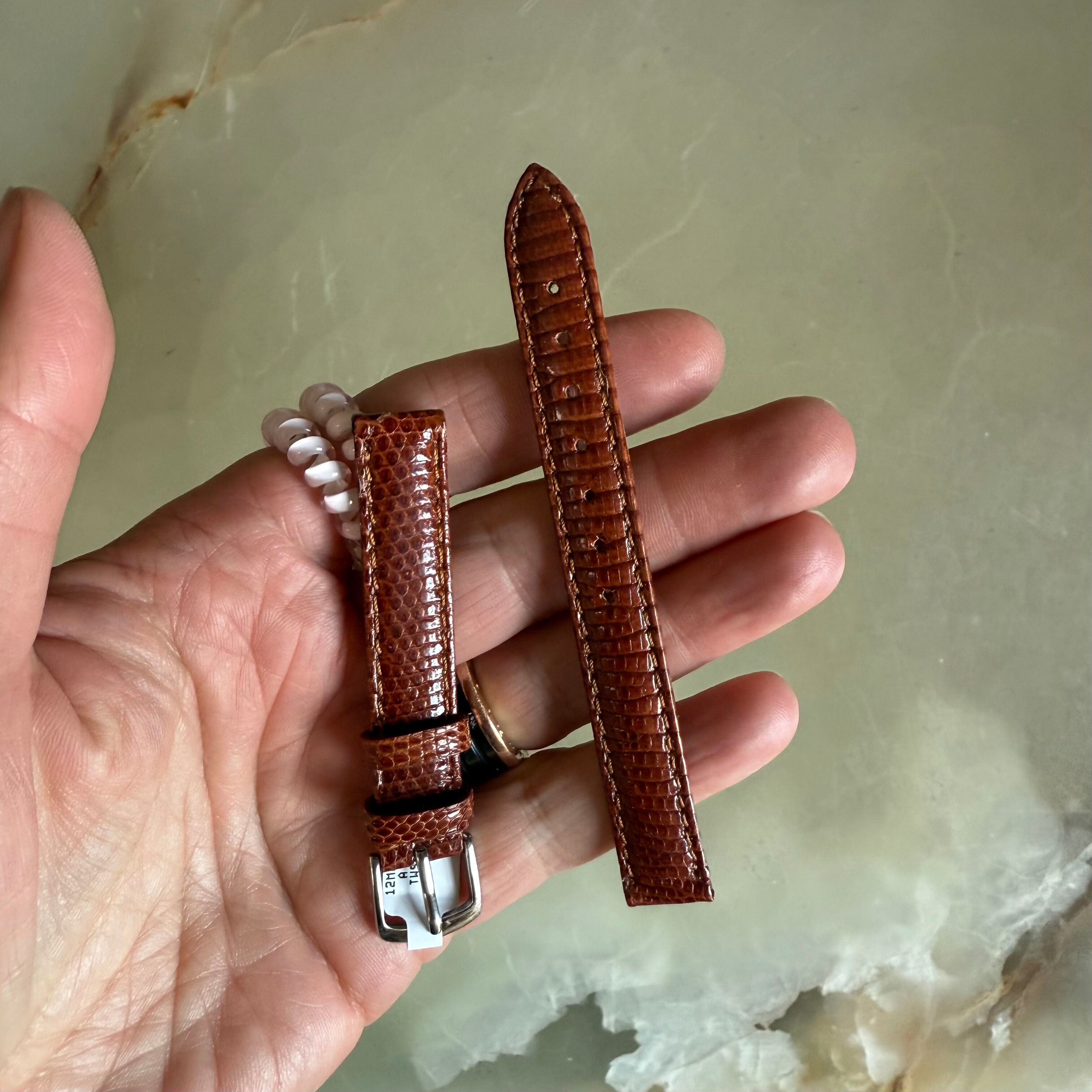 Genuine Lizard Brown Watch Strap Band 12mm Padded & Stitched with Buckle