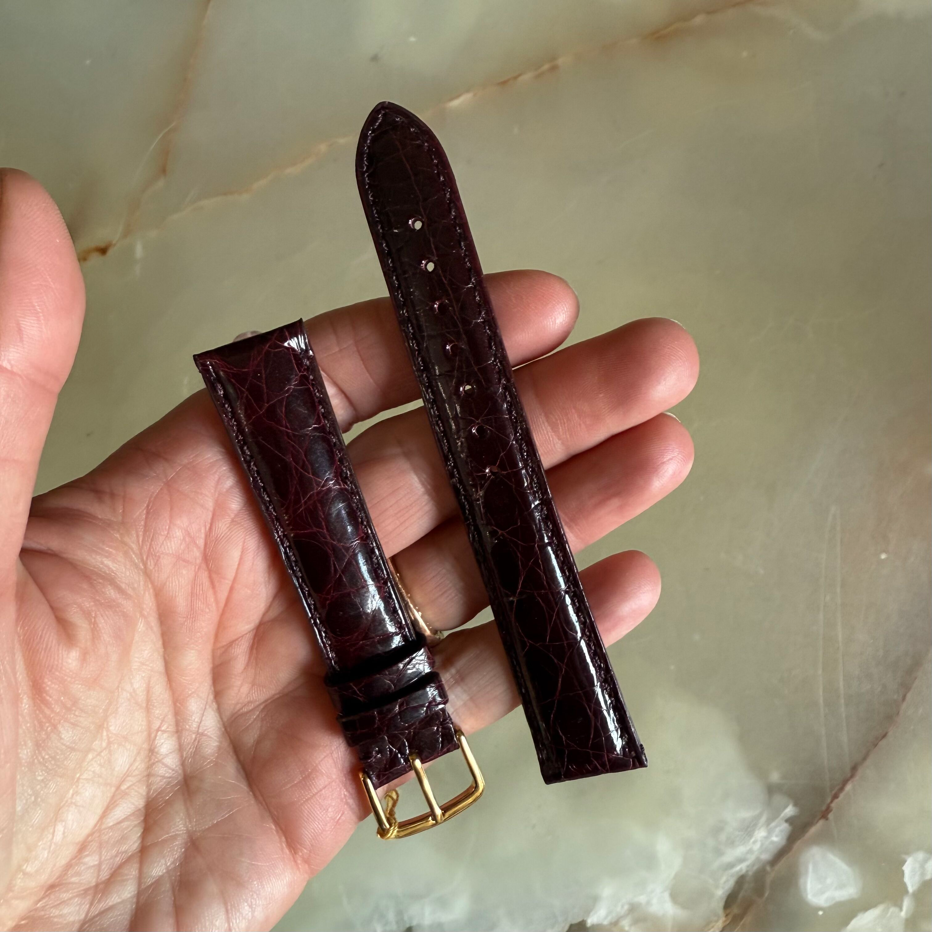 Genuine Crocodile Burgundy Watch Strap Band 18mm Padded & Stitched with Buckle