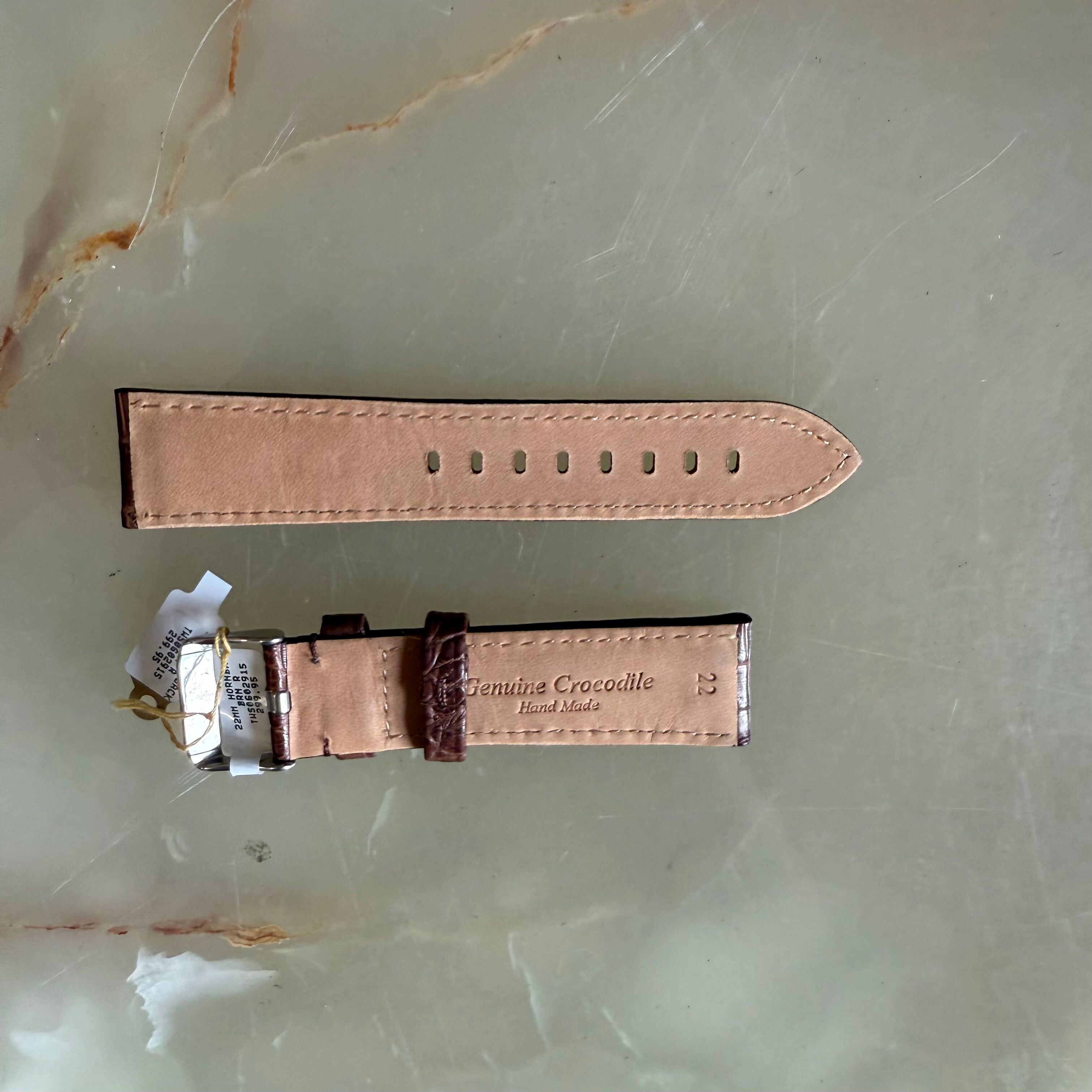 Genuine Crocodile Brown Watch Strap Band 22mm Padded & Stitched with Buckle