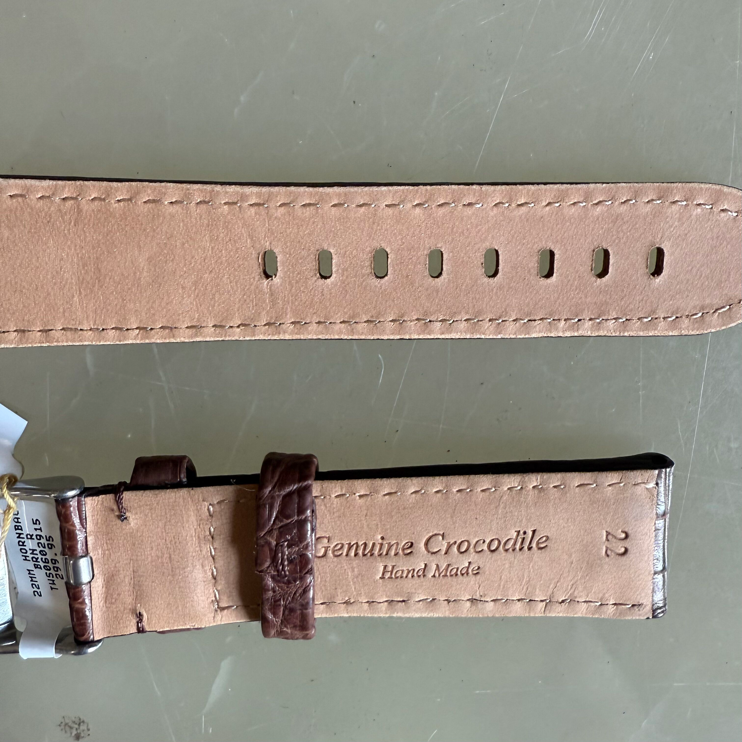 Genuine Crocodile Brown Watch Strap Band 22mm Padded & Stitched with Buckle