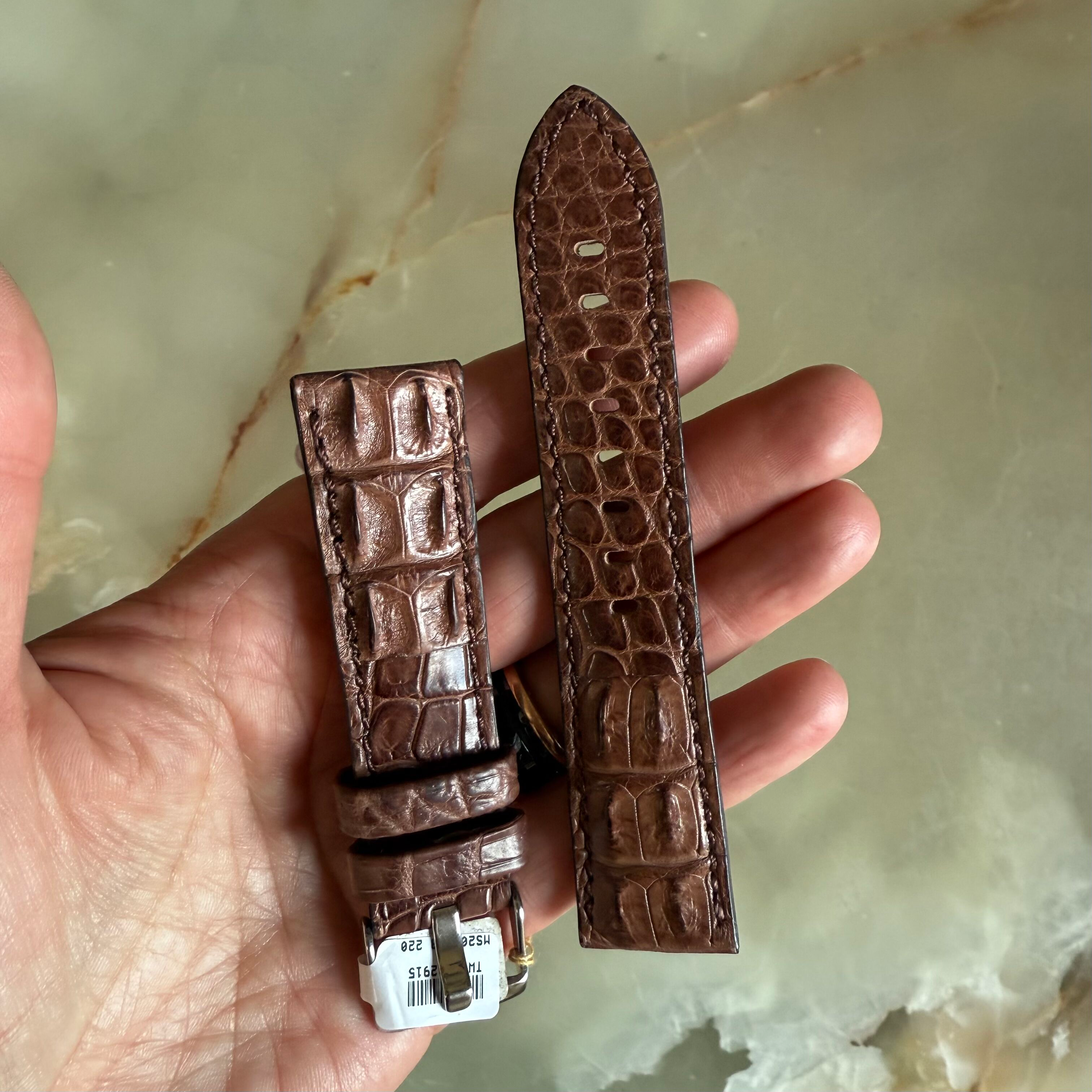 Genuine Crocodile Brown Watch Strap Band 22mm Padded & Stitched with Buckle