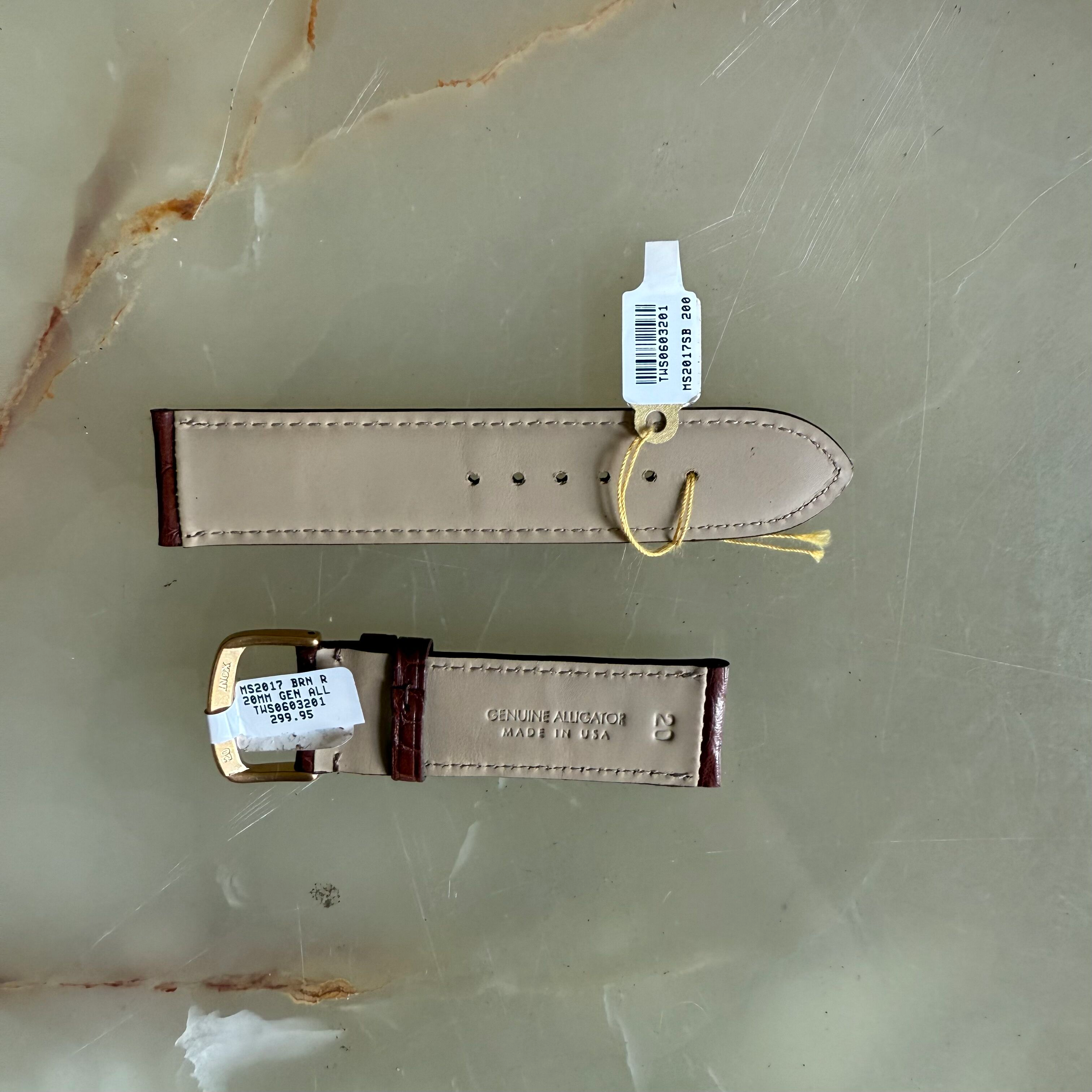 Genuine Alligator Brown Watch Strap Band 20mm Padded & Stitched with Buckle