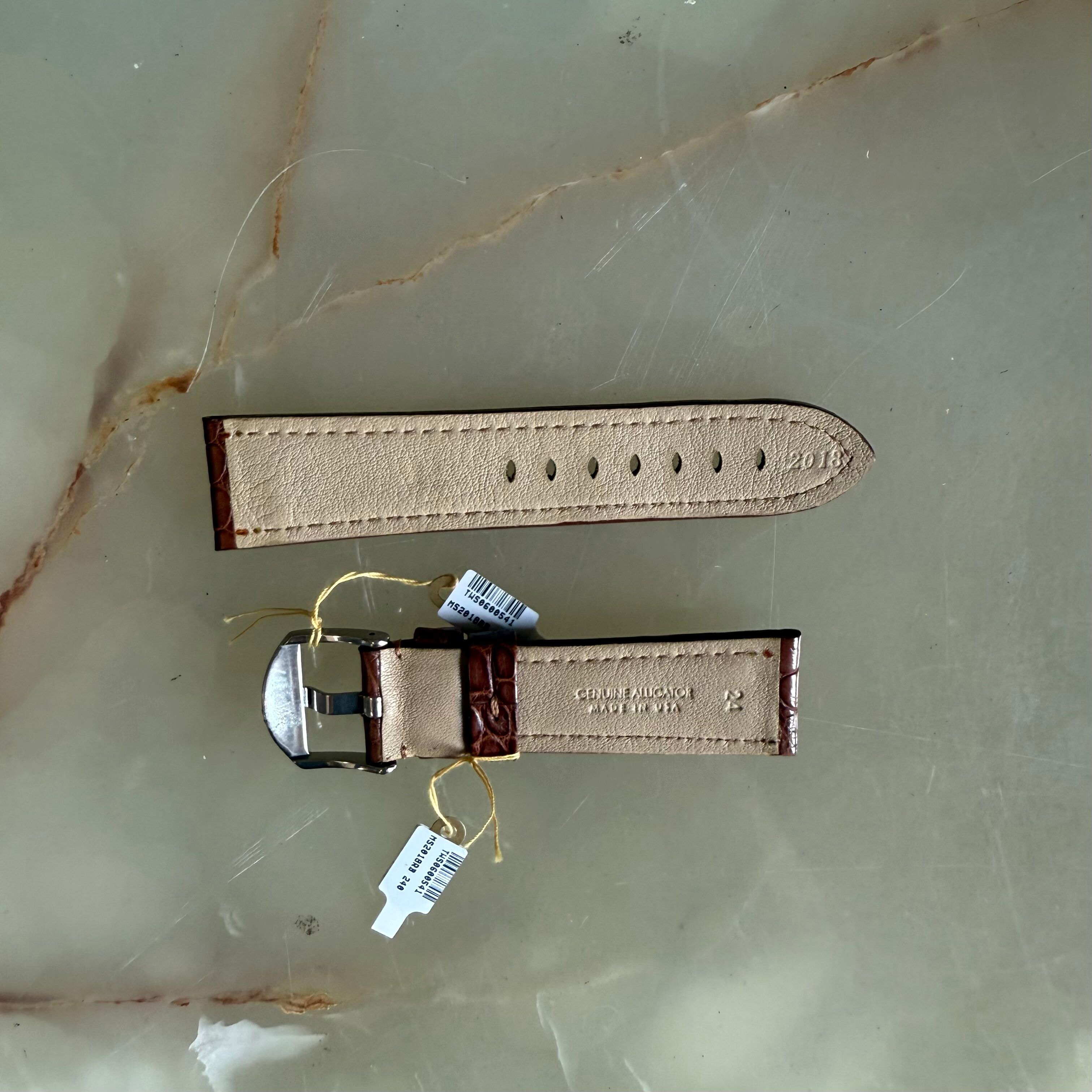 Genuine Alligator Brown Watch Strap Band 24mm Padded & Stitched with Buckle