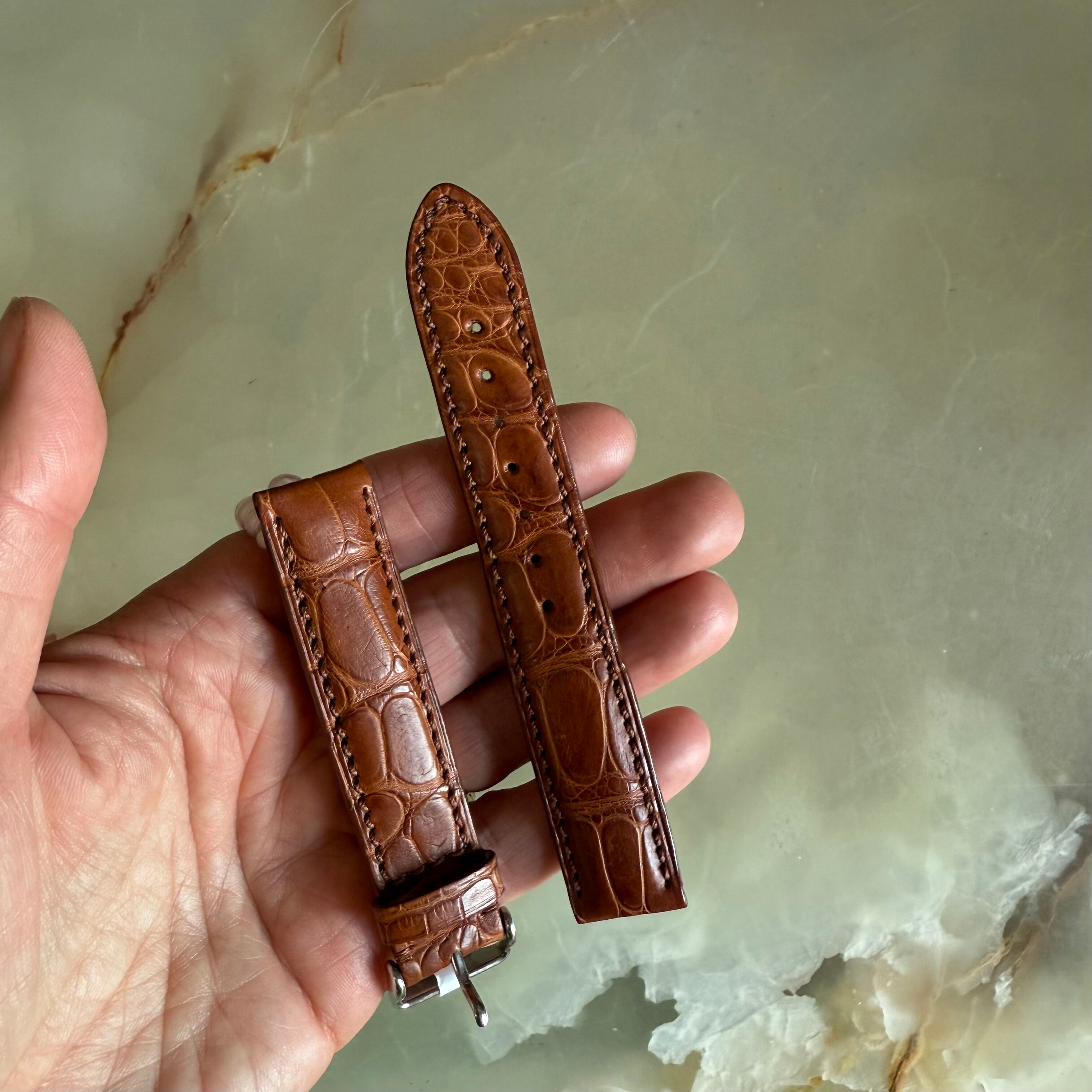 Genuine Alligator Brown Watch Strap Band 18mm Padded & Stitched with Buckle