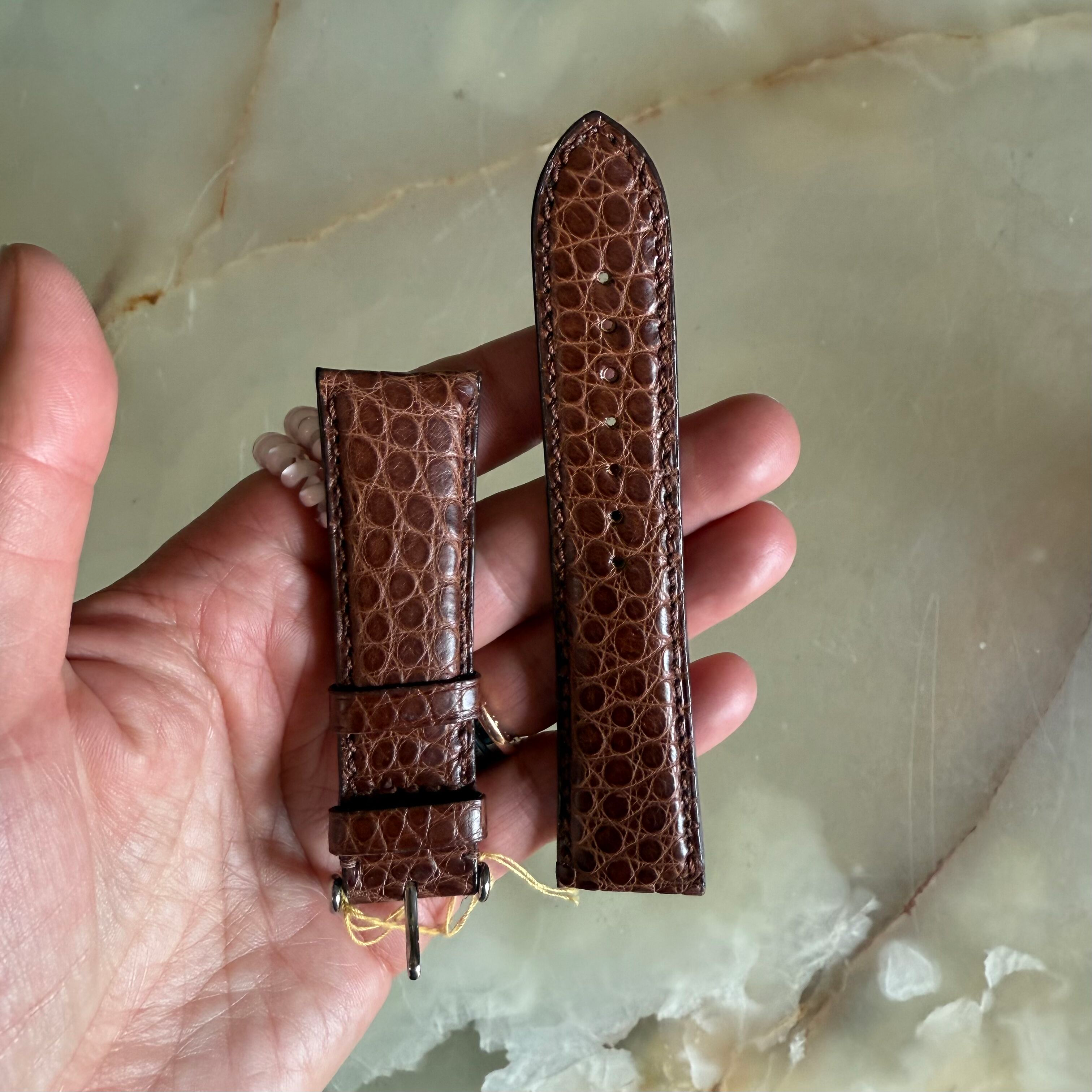 Genuine Alligator Brown Watch Strap Band 24mm Padded & Stitched with Buckle
