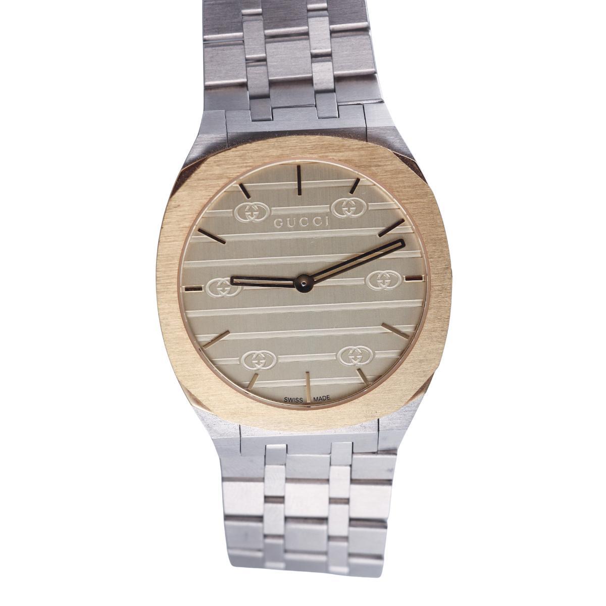 Gucci 25H 34mm Two Tone Stainless Steel Watch YA163403