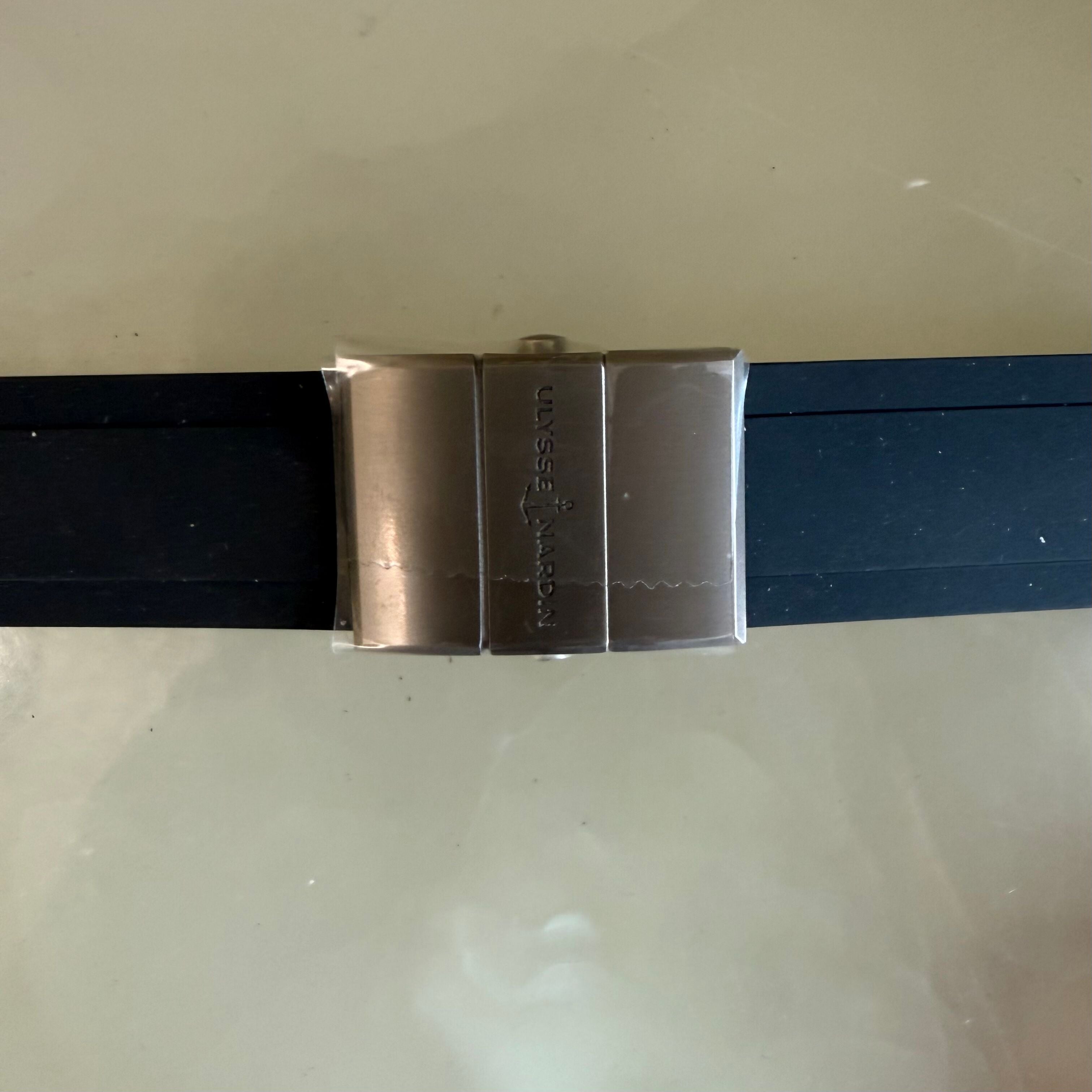 Authentic Ulysse Nardin Rubber Titanium Black Watch Strap Band 22mm w Deployant Clasp