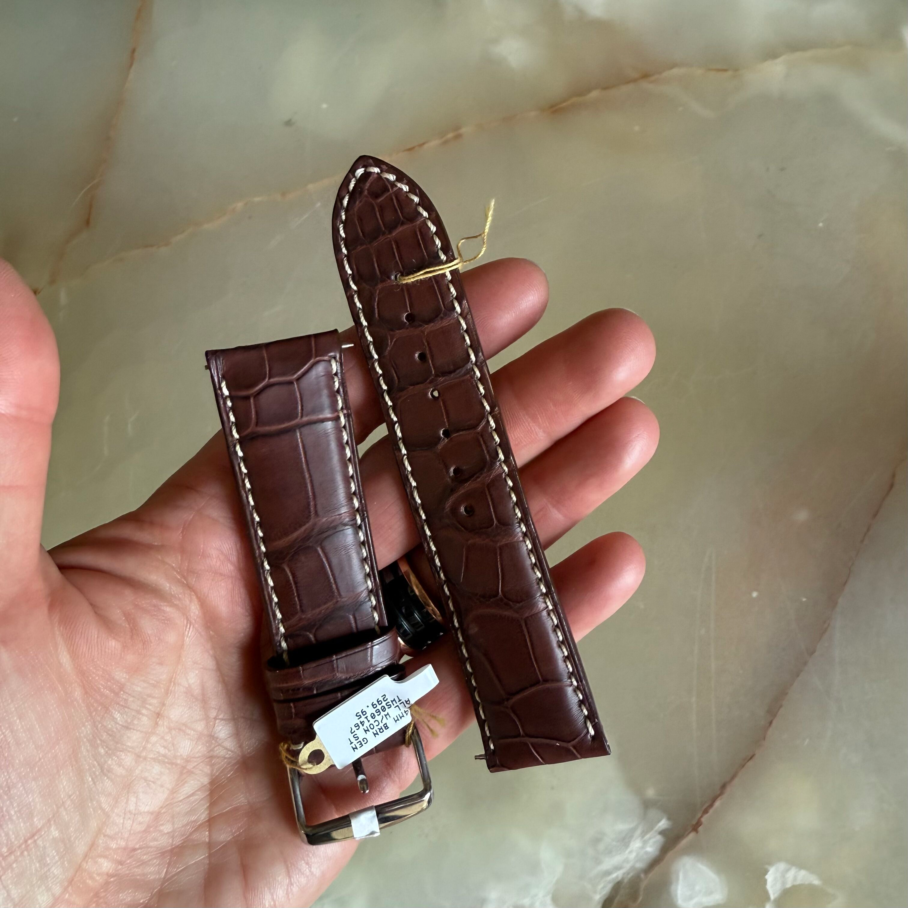 Genuine Alligator Brown Watch Strap Band 24mm Padded & Stitched with Buckle