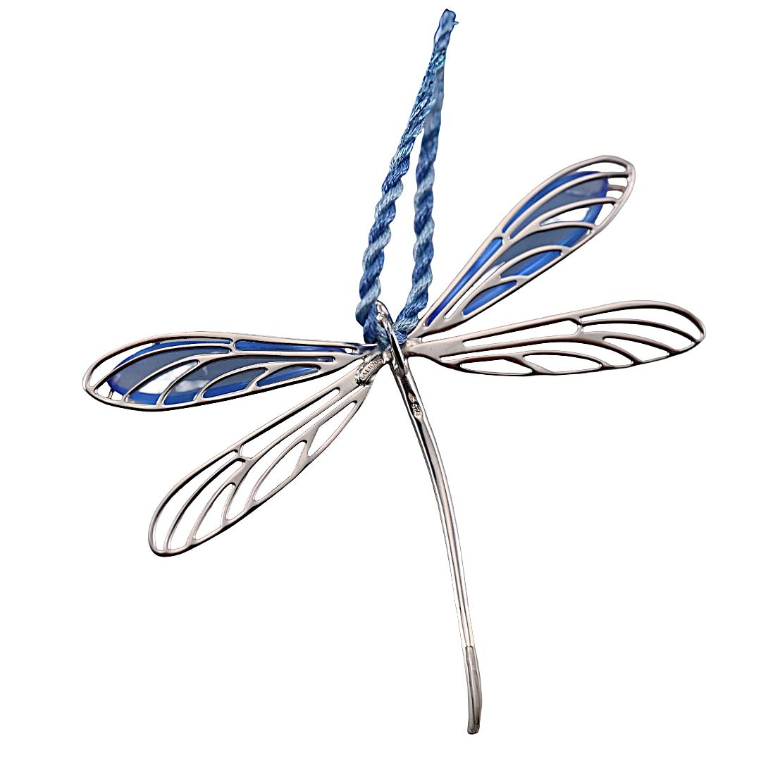 Lalique Dragonfly Blue Crystal Sterling Silver Cord Necklace 7778500