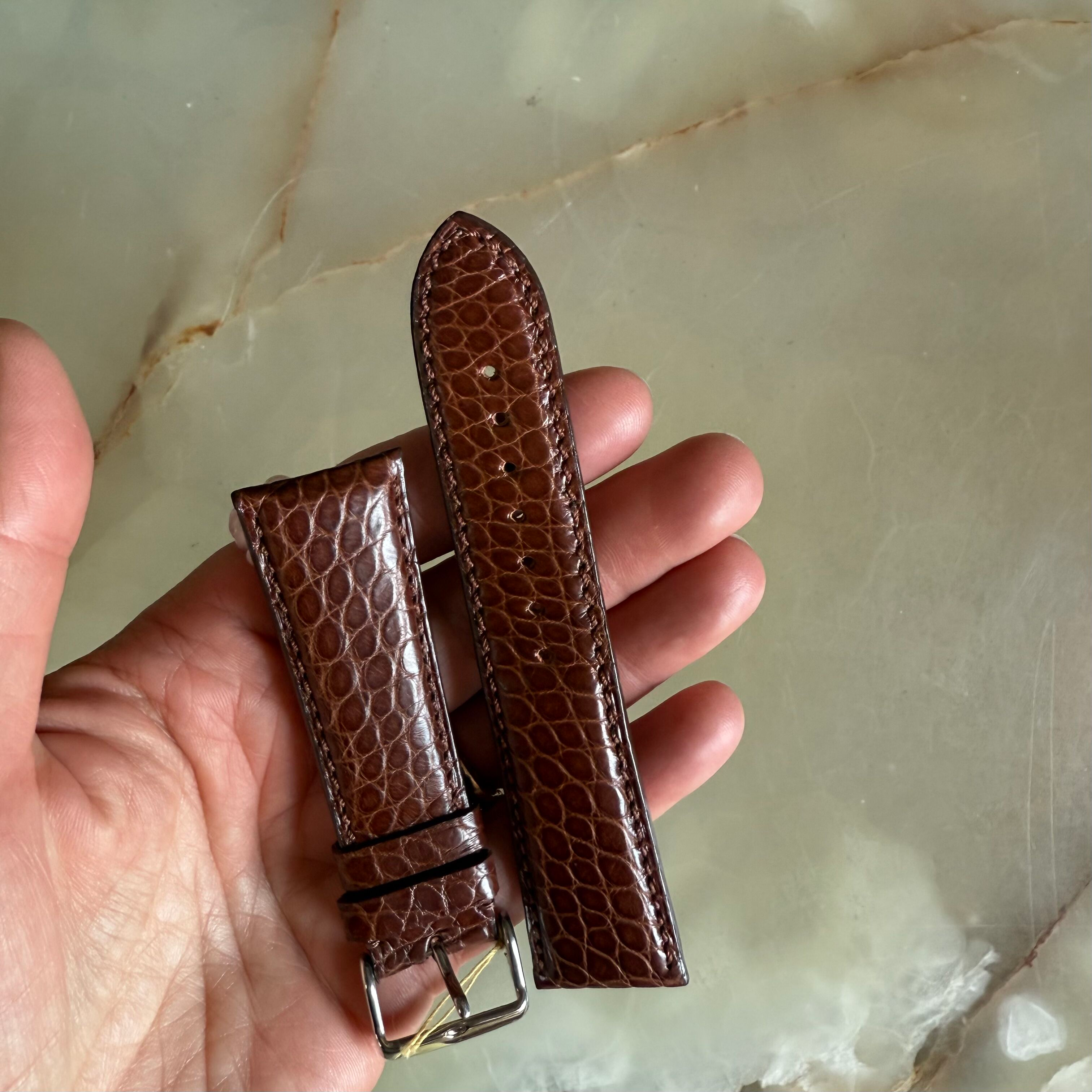 Genuine Alligator Brown Watch Strap Band 24mm Padded & Stitched with Buckle