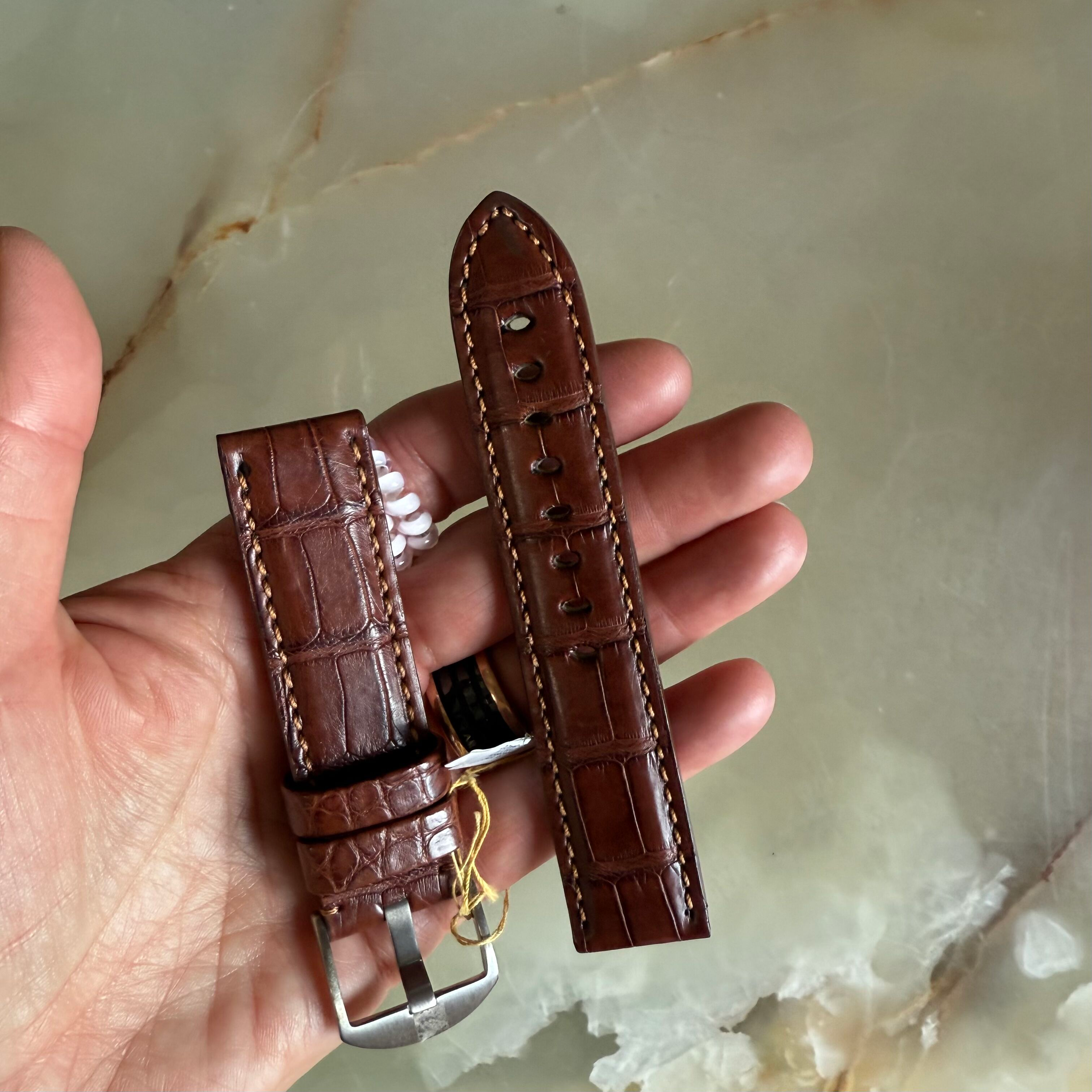 Genuine Alligator Brown Watch Strap Band 22mm Padded & Stitched with Buckle