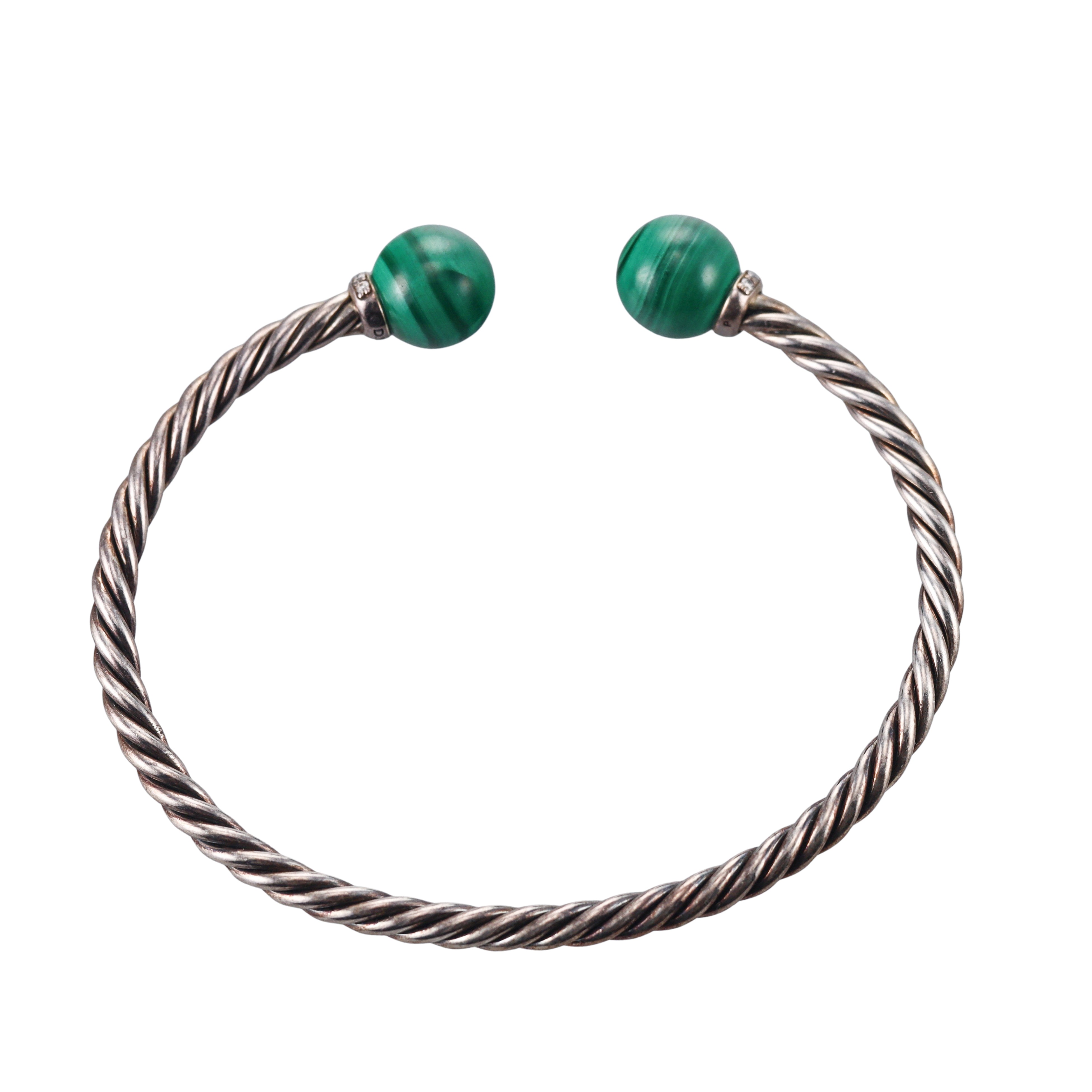 David Yurman Malachite Diamond Silver Cuff Bracelet