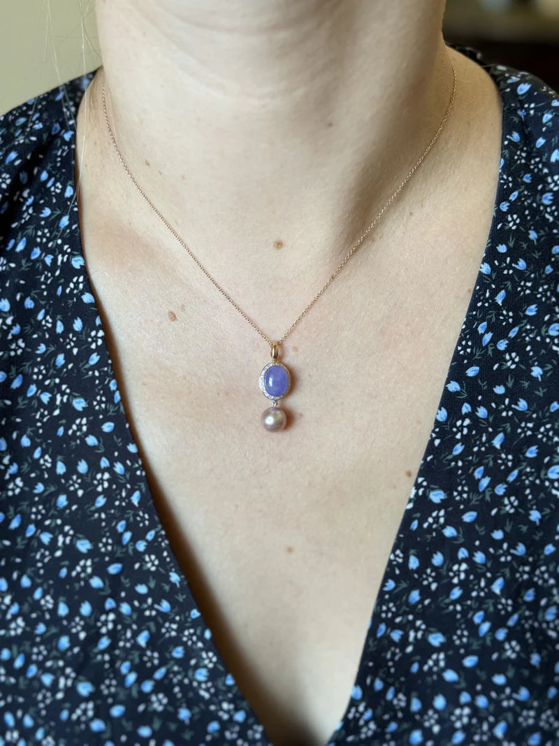 Mimi Milano Leela Lavender Jade Diamond Pearl Gold Pendant Necklace