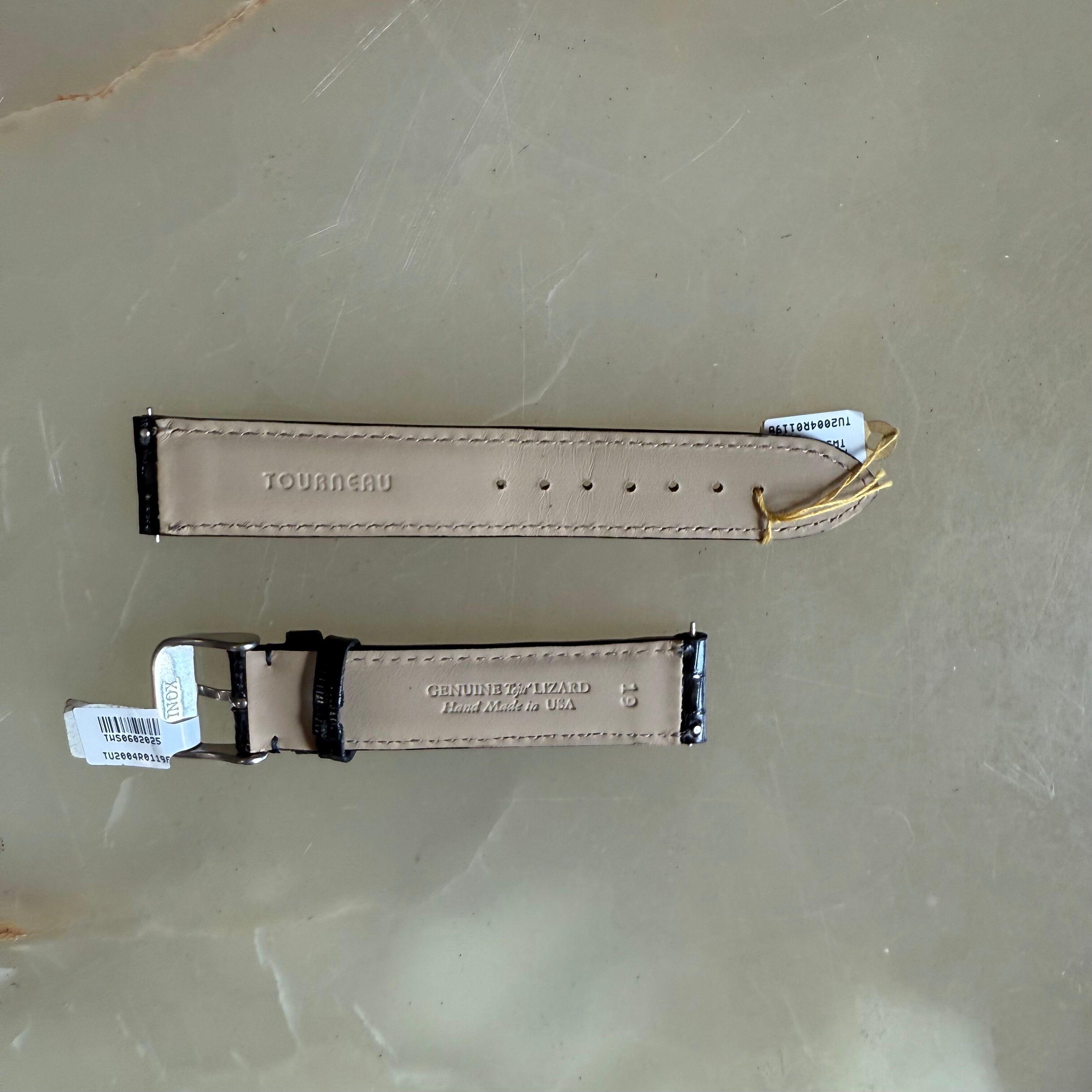 Genuine Lizard Black Watch Strap Band 19mm Padded & Stitched with Silver Buckle