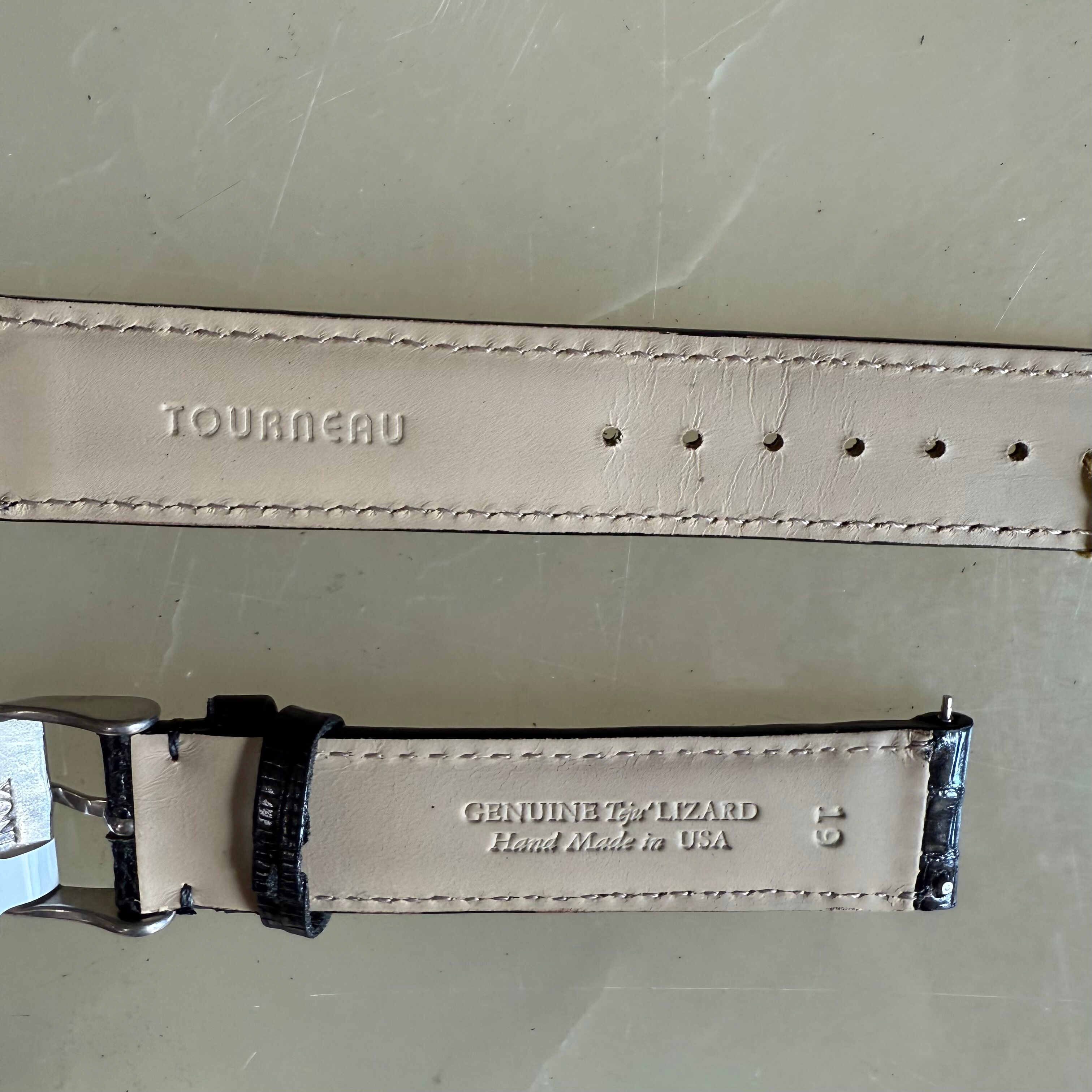 Genuine Lizard Black Watch Strap Band 19mm Padded & Stitched with Silver Buckle