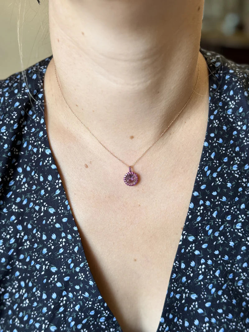 Mimi Milano Happy Pink Sapphire Amethyst Gold Pendant Necklace