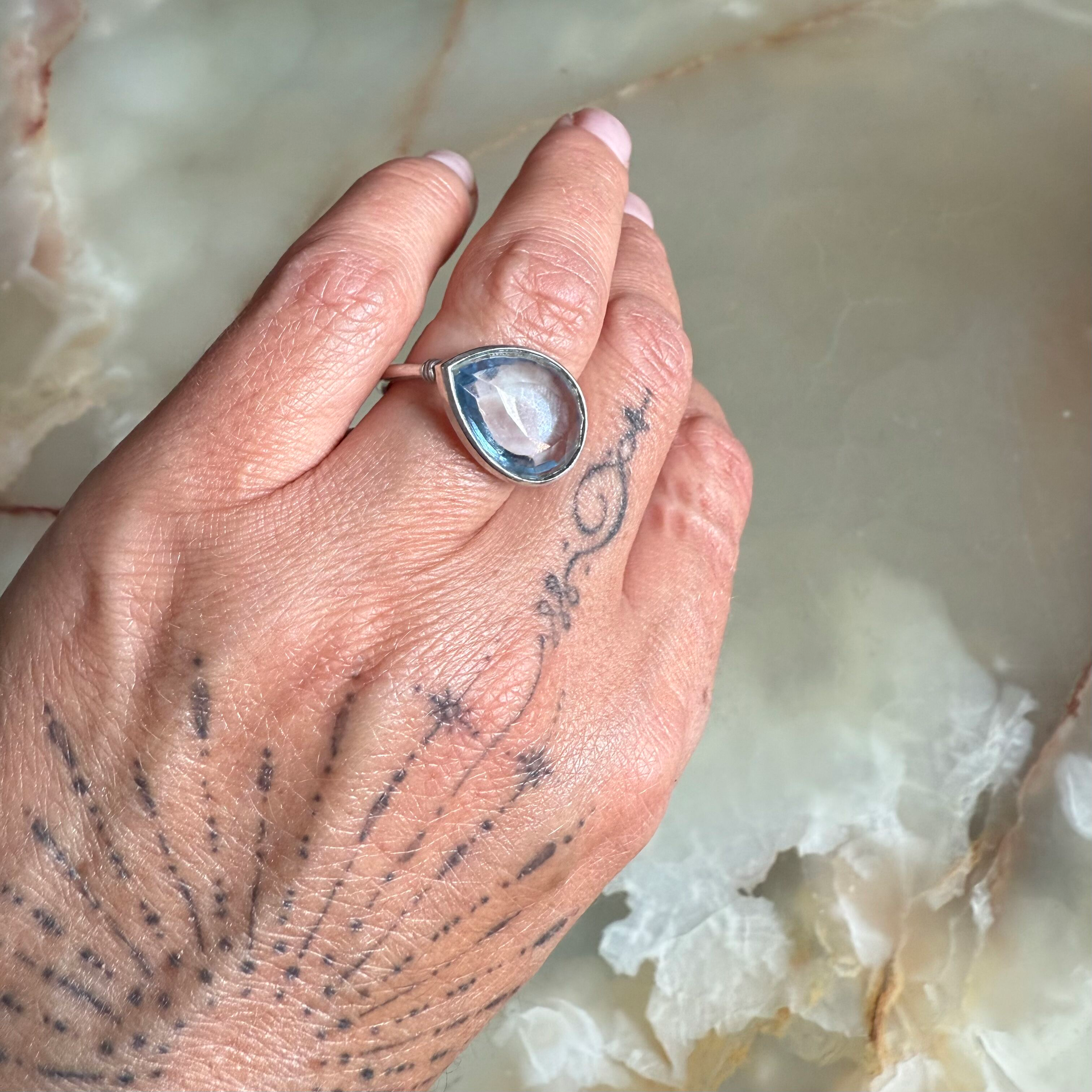 Baccarat Marie Helene de Taillac Sterling Silver Pear Shaped Crystal Blue Ring