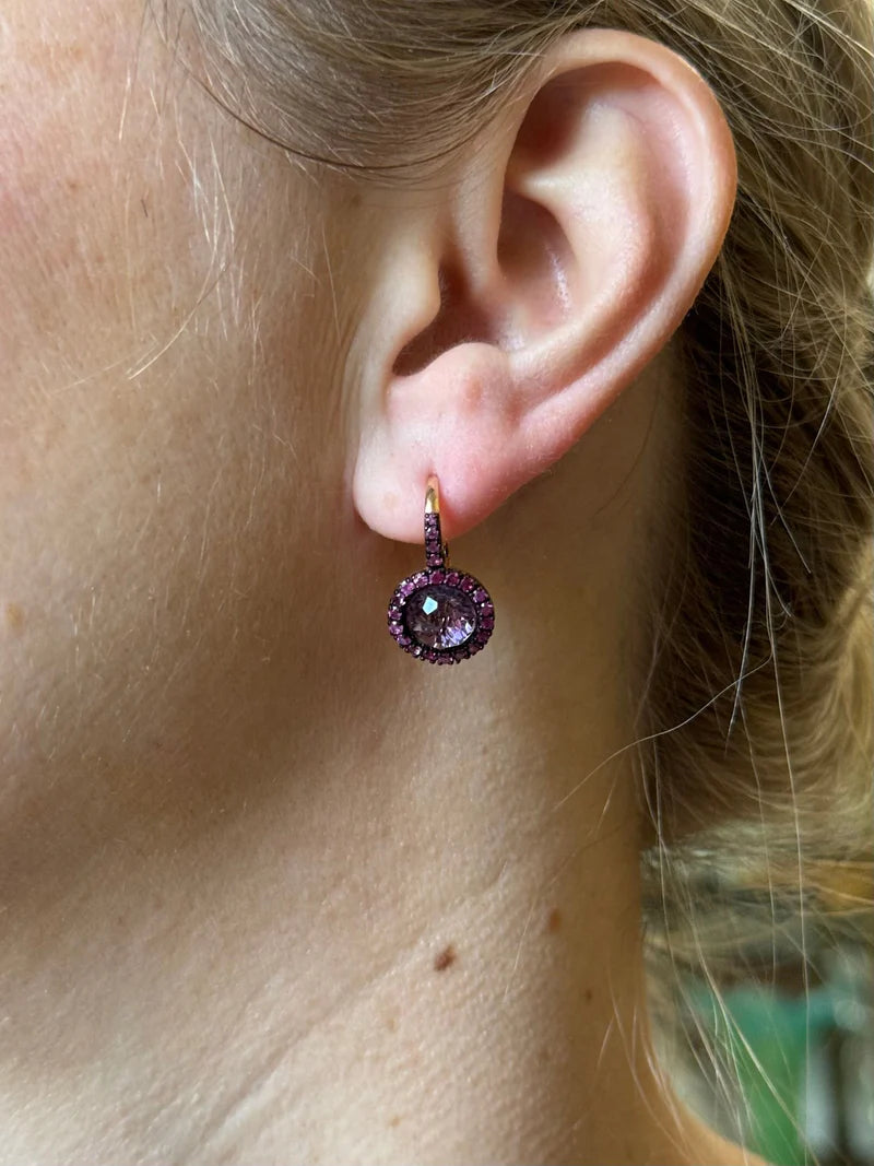 Mimi Milano Happy Pink Sapphire Amethyst Gold Earrings