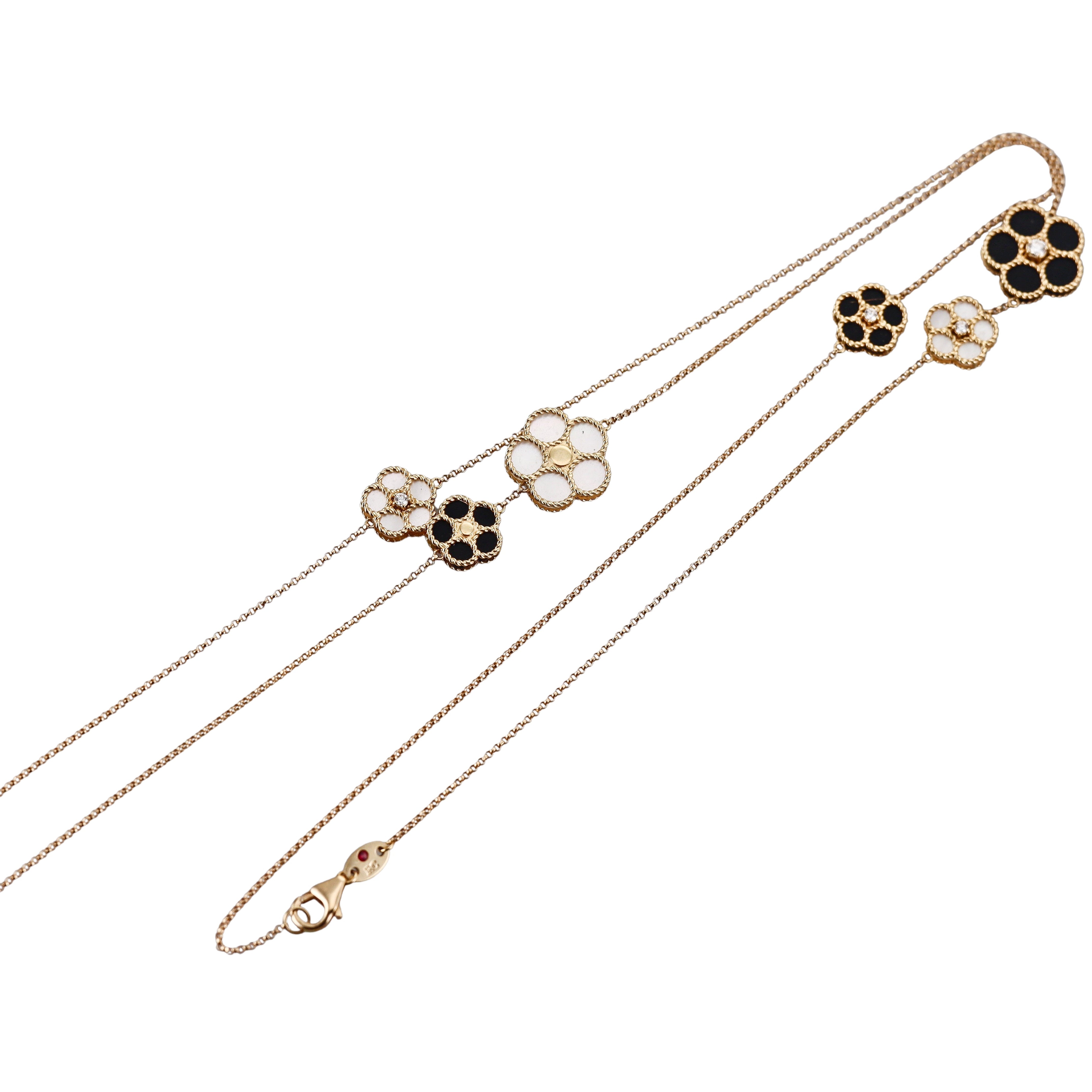 Roberto Coin "Daisy" 18kt Diamond Black Onyx Mother of Pearl Station Pendant Necklace