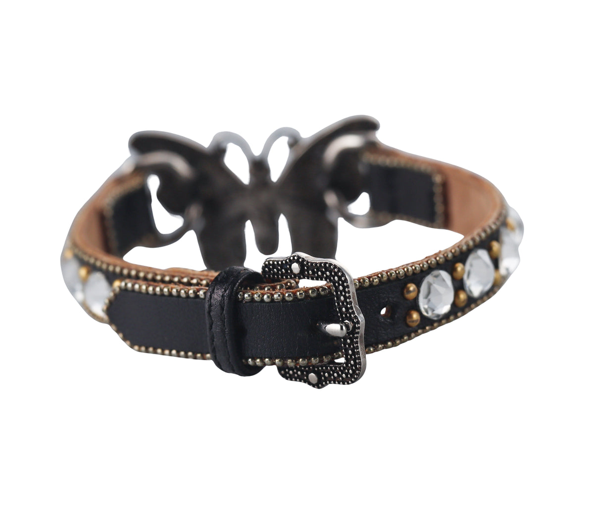 Gucci Crystal Butterfly Leather Bracelet
